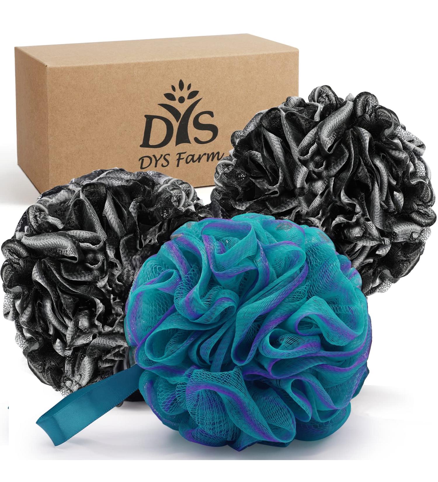 Exfoliating Bath Puffs Shower Loofah Sponge - Large Mesh Body Poufs for Men and Women - Soft and Gentle Skin Exfoliation - 3 Pack XL 75g - Black - Buy Online on GoSupps.com