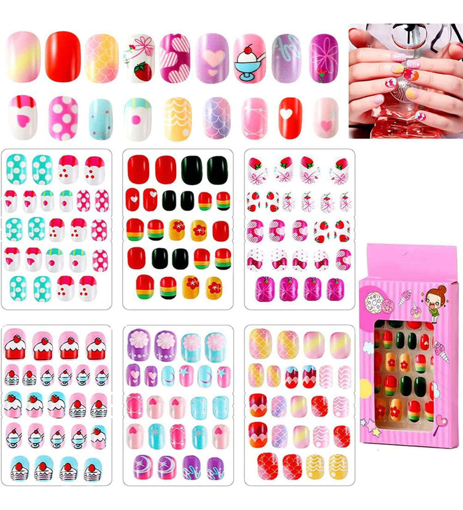 144 Pieces Kids Stick On Nails Full Cover Children False Nails Short Kids Press on Nails Sets Fake Cartoon Nails for Girls - Buy Online on GoSupps.com