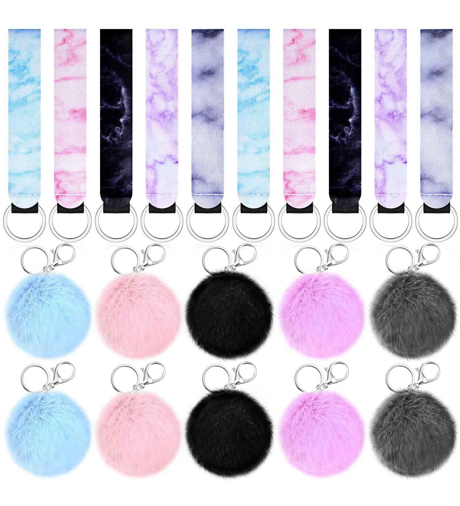 Buy Hicarer 20 Pieces Marble Lipstick Holder Keychain | Colorful Lip Balm Holders & Cute Poms | Women's Wrist Lanyard Keychains - Bulk Purchase Available - Buy Online on GoSupps.com