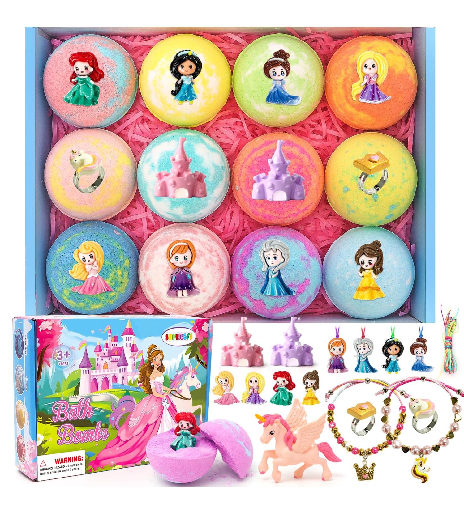Organic Bath Bombs for Kids - Surprise Inside Princess Toys & Jewelry Set | Handmade Spa Gift for Girls - Perfect for Birthdays & Christmas - Buy Online on GoSupps.com