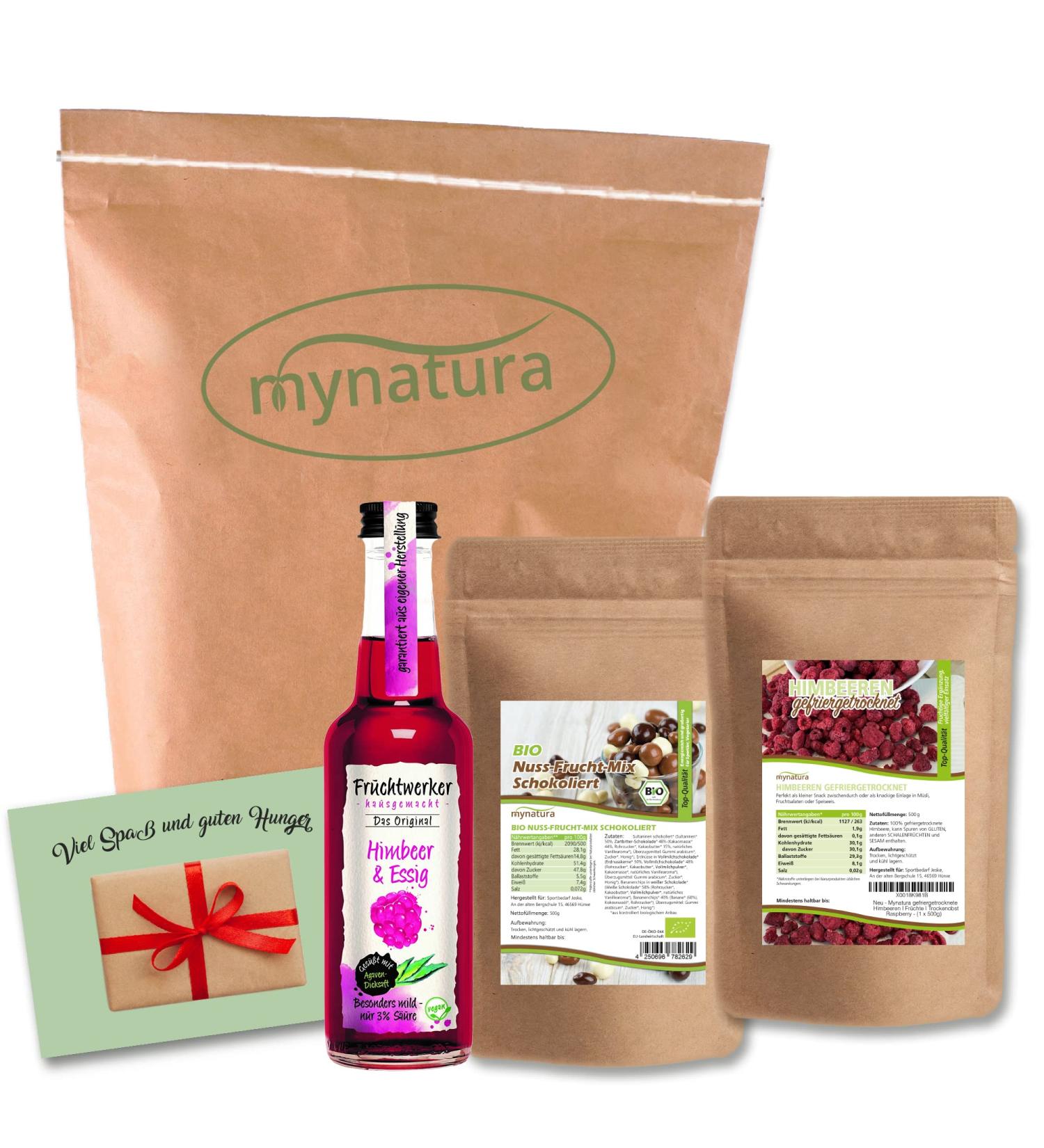 Jeske Sports Supplies Mynatura Gourmet Set 1 I Fruit Worker Raspberry & vinegar + Mynatura Raspberries freezedried 500 g + Mynatura Bio Nut fruit mix chocolate I Snack I fruits - Buy Online on GoSupps.com
