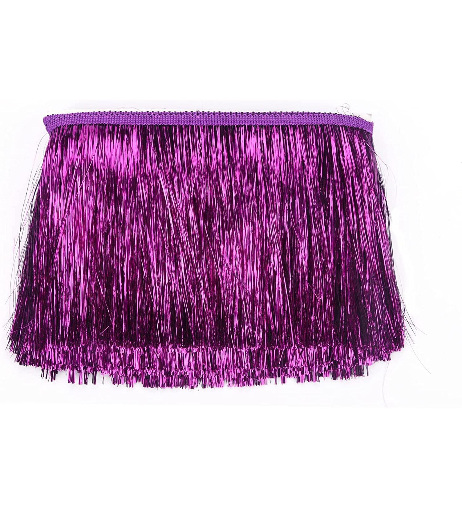 YYCRAFT 4" Wide Tinsel Fringe Tinsel Trim Dance Costume Fringe Trimming Shiny foil Effect(10 Yards,Purple) 4 Inch Purple