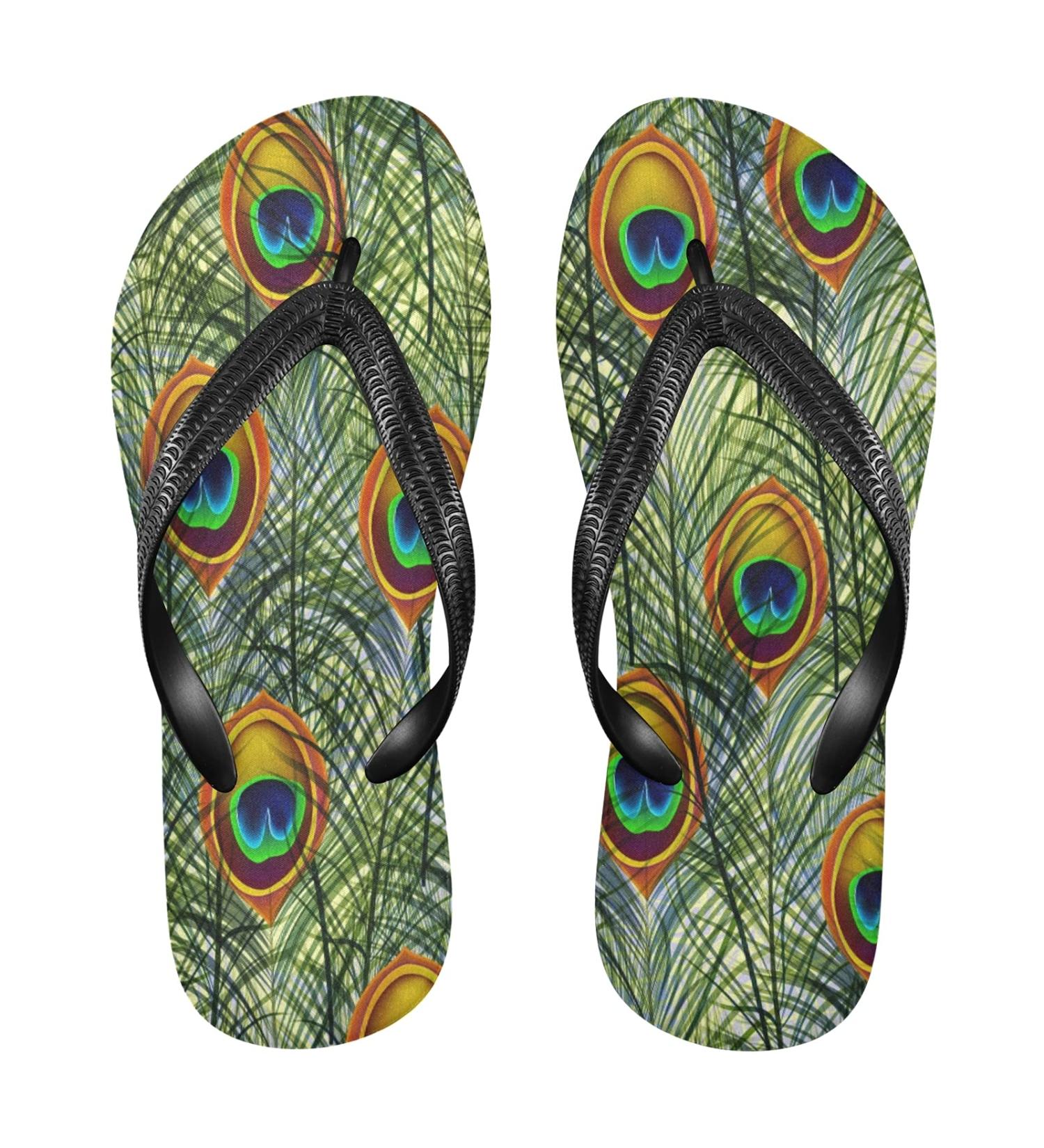 Mnsruu Peacock Feather Flip Flops | Blue Green XXL for Men & Women | Ideal for Home Hotel Spa & Travel - Buy Online on GoSupps.com