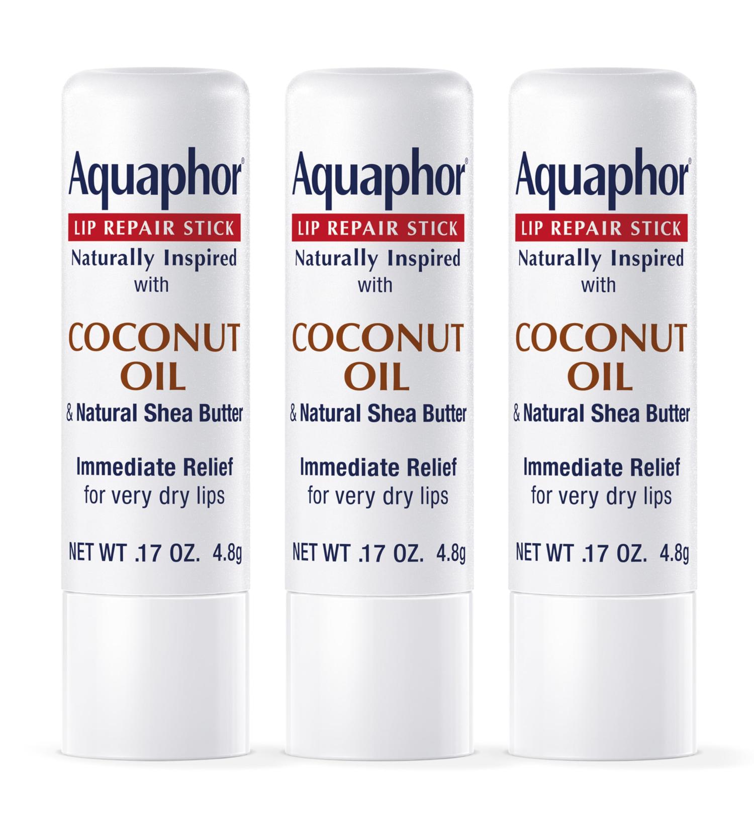 Aquaphor Naturally Inspired Lip Repair Stick with Coconut Oil and Natural Shea Butter Hydrating Lip Balm Immediately Relieves Dryness and Soothes Chapped Lips 0.17 Oz Stick Pack of 3 0.17 Ounce (Pack of 3) - Buy Online on GoSupps.com