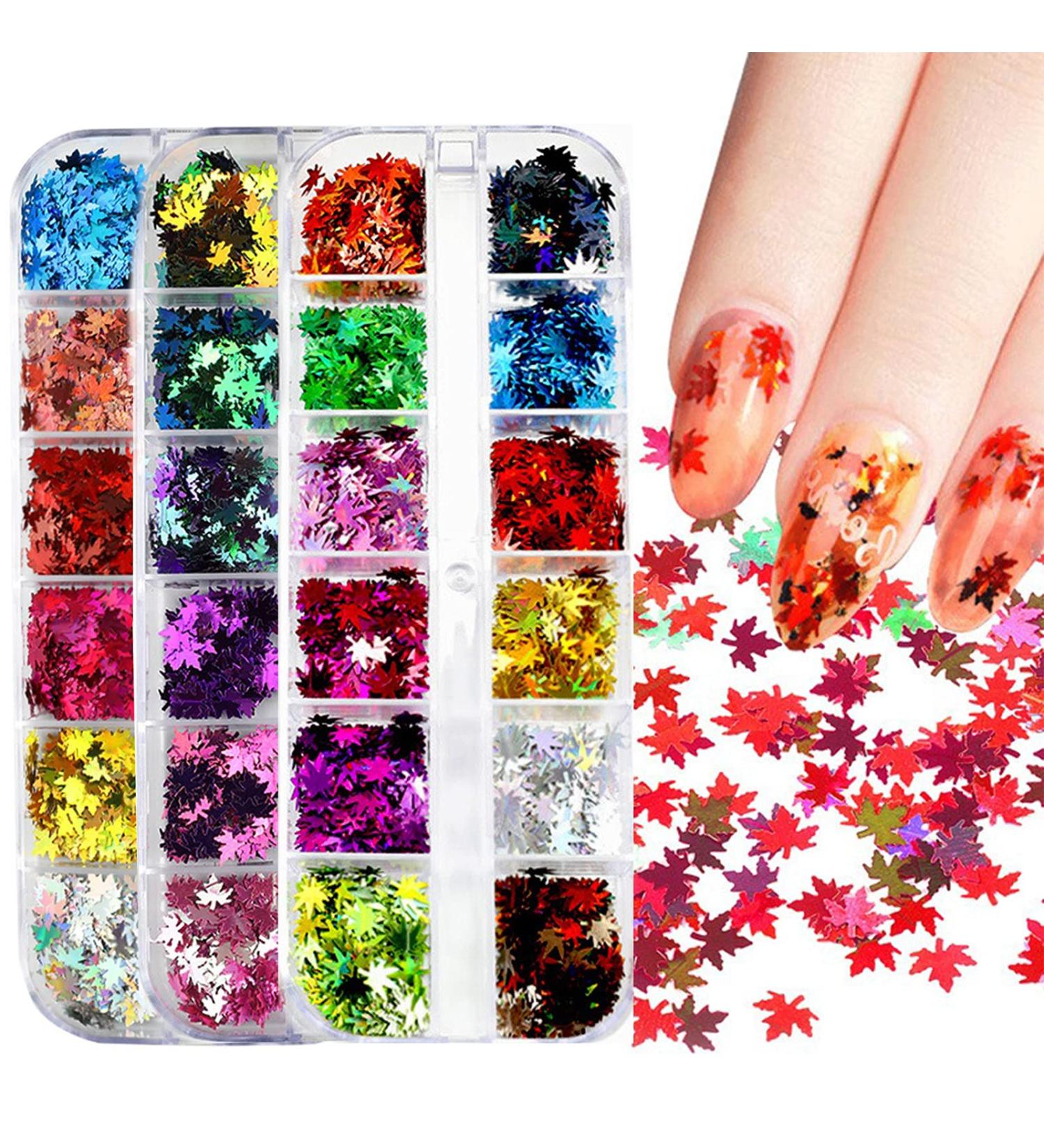 Buy CKFYahp 3D Holographic Maple Leaf Nail Art Glitter Sequins | Autumn Nail Design & DIY Crafts - International Shipping - Buy Online on GoSupps.com