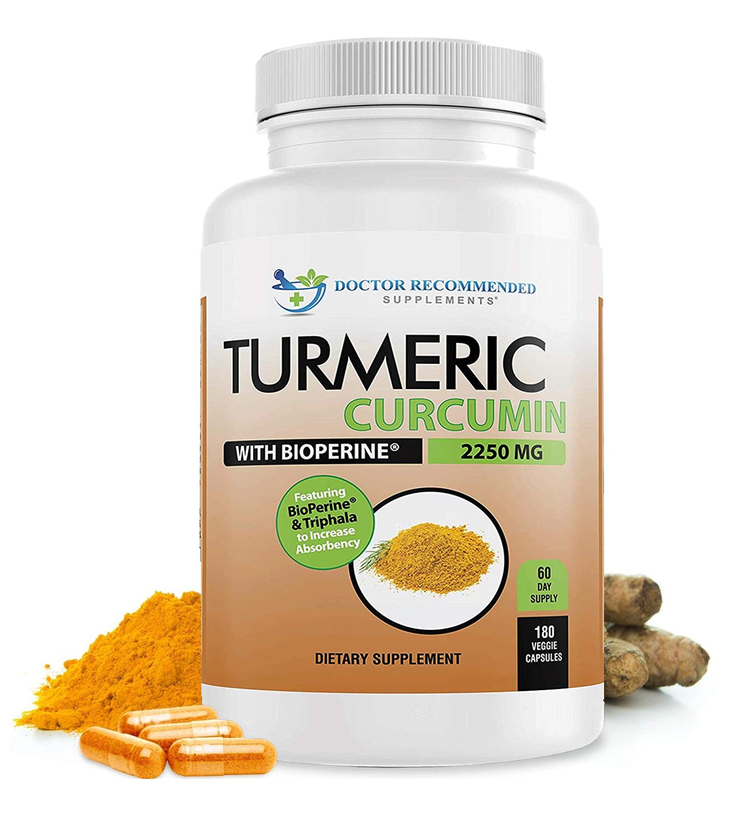 Organic Turmeric Curcumin 2250mg Veggie Caps with Bioperine - 95% Curcuminoids - 750mg Capsules - Triphala Blend - 180 Count - Buy Online on GoSupps.com