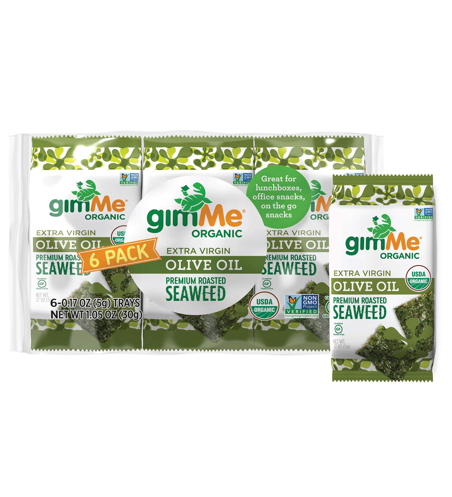 gimMe Organic Roasted Seaweed Sheets - Extra Virgin Olive Oil, Keto & Vegan Snack, Gluten Free, 6 Count - Buy Online on GoSupps.com
