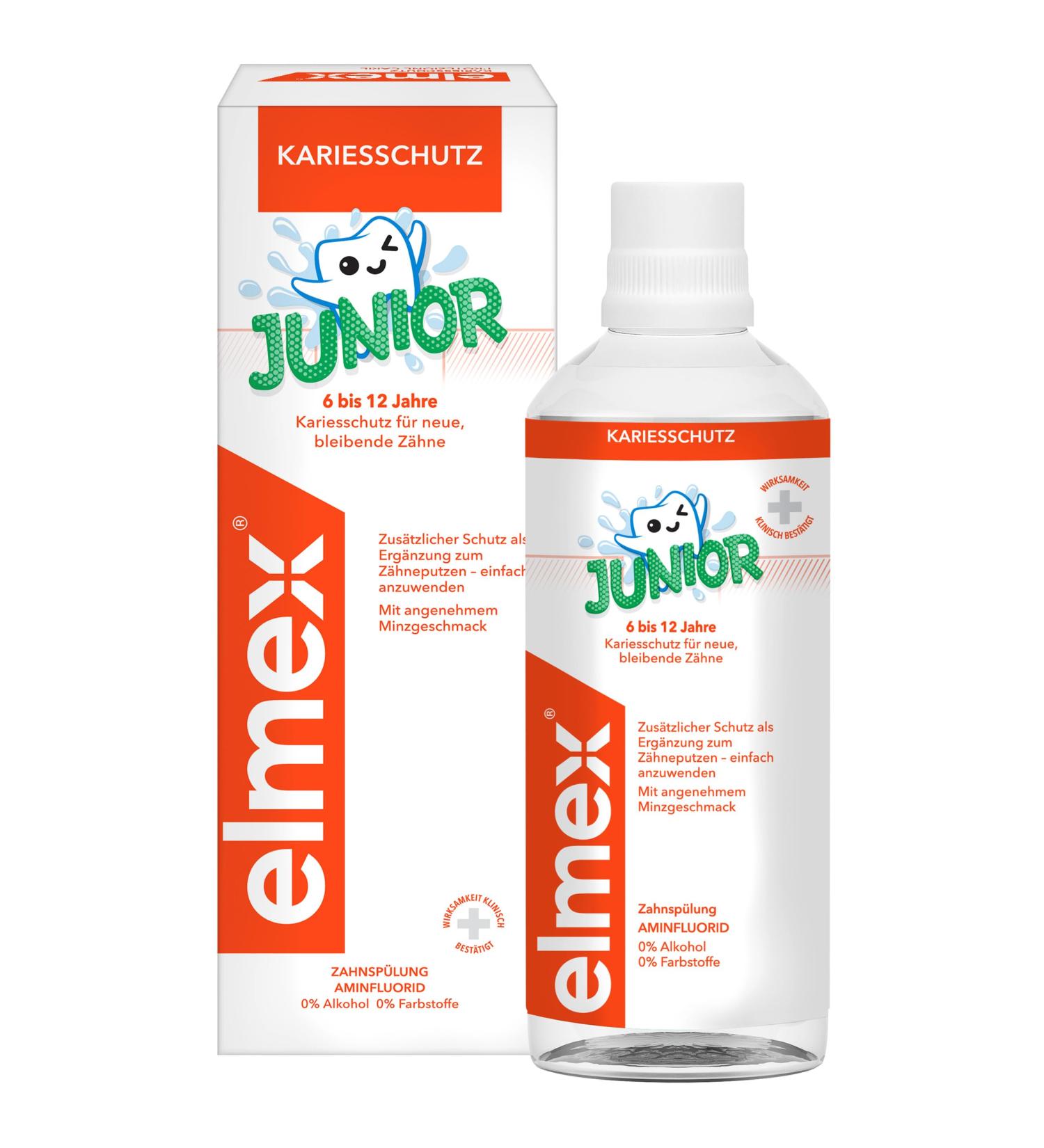 Elmex Mouthwash Caries Protection for Juniors 6-12 Years - 400 ml | Age-Appropriate Fluoride for Strong Teeth | Mint Flavor - Buy Online on GoSupps.com
