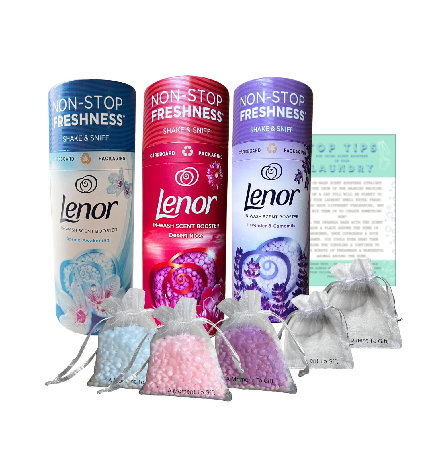 Lenor in Wash Scent Boosters Beads Spring Awakening Lavender Camomile & Desert Rose 176g each bundled with 5xOrganza Bags & Top Tips Guide - Buy Online on GoSupps.com