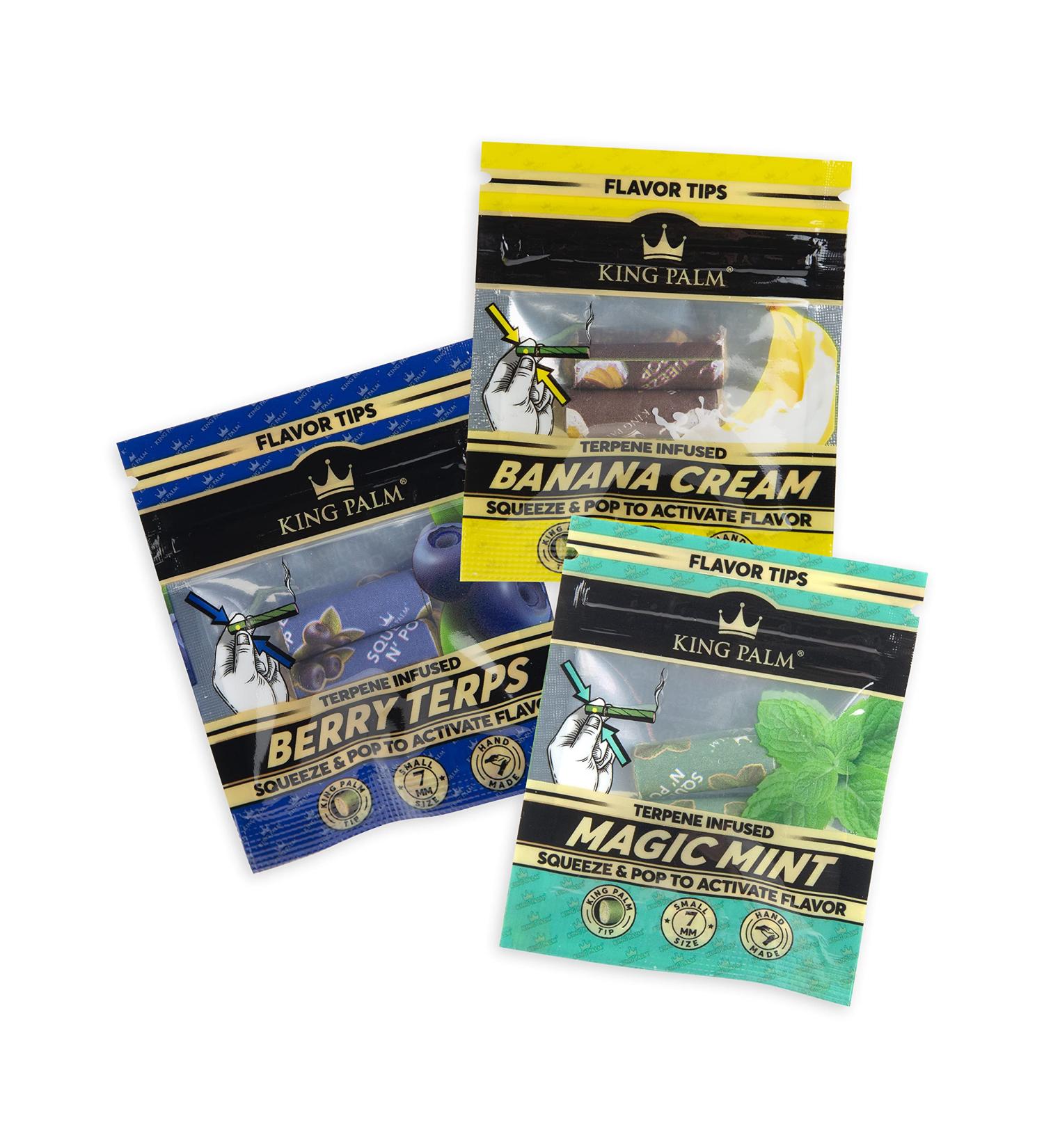 King Palm Flavors Filter Tips 3pk - Mixed Bundle | Flavored Pre Rolled Corn Husk Tips | Organic Rolling Paper Filters | Terpene Infused | 1 Pack - Buy Online on GoSupps.com