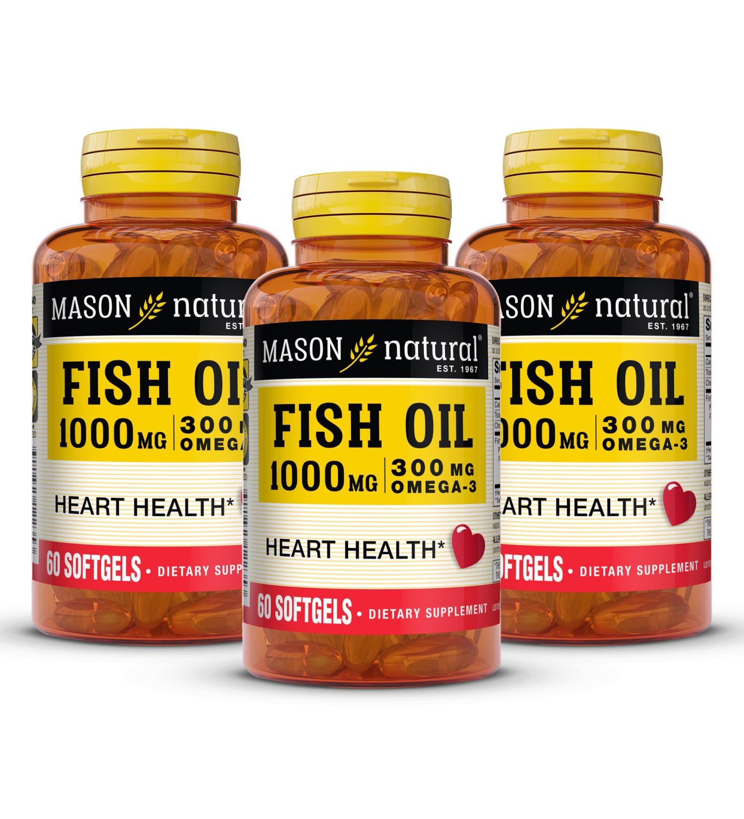 MASON NATURAL Omega 3 Fish Oil 180 Day Supply 1000mg with EPA and DHA for Joint Support 60 Softgel Pills (3 Pack) 60 Count (Pack of 3) - Buy Online on GoSupps.com