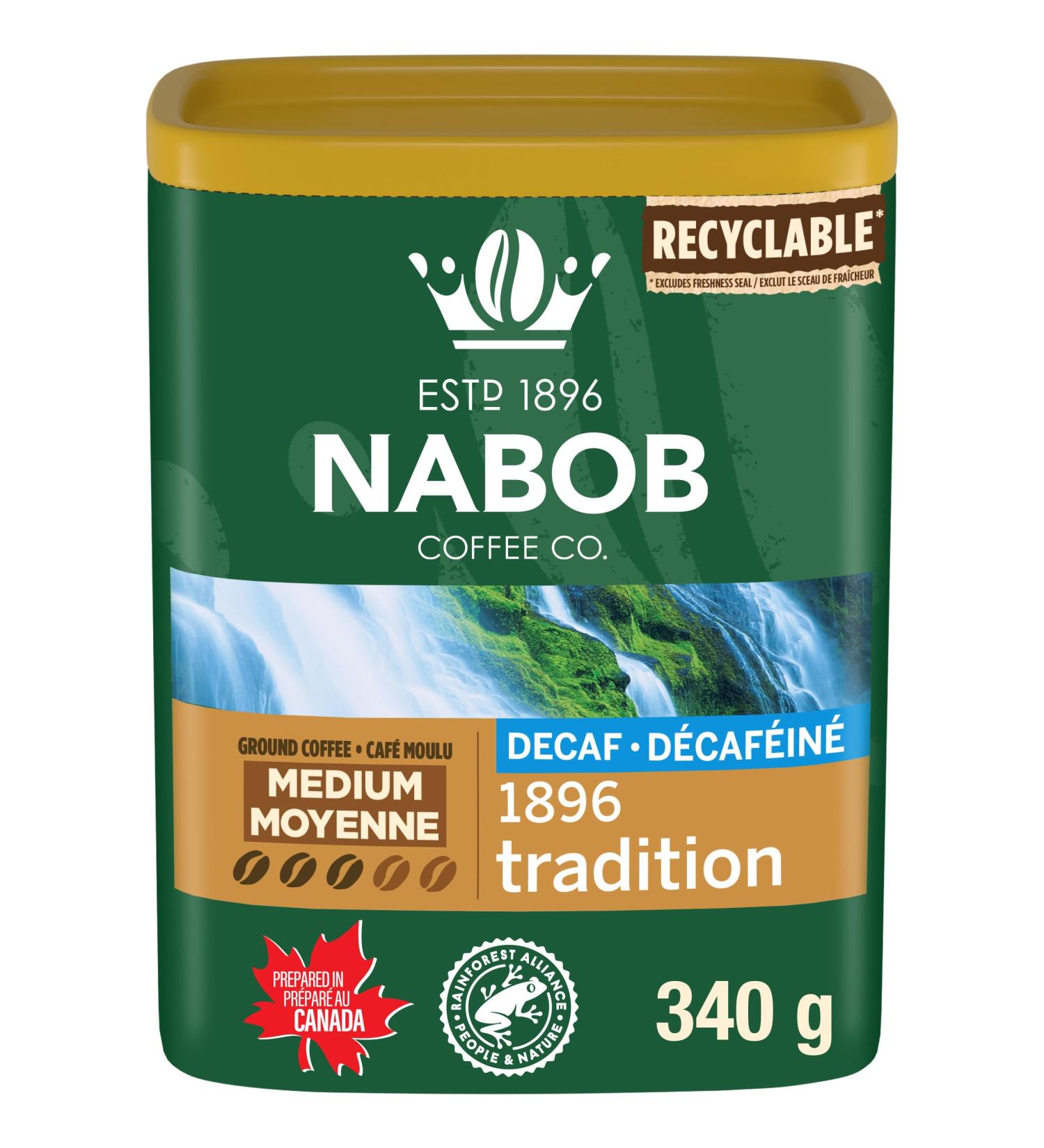 Nabob Medium Roast Swiss Water Decaf 1896 Tradition Ground Coffee 340g Canister - Buy Online on GoSupps.com