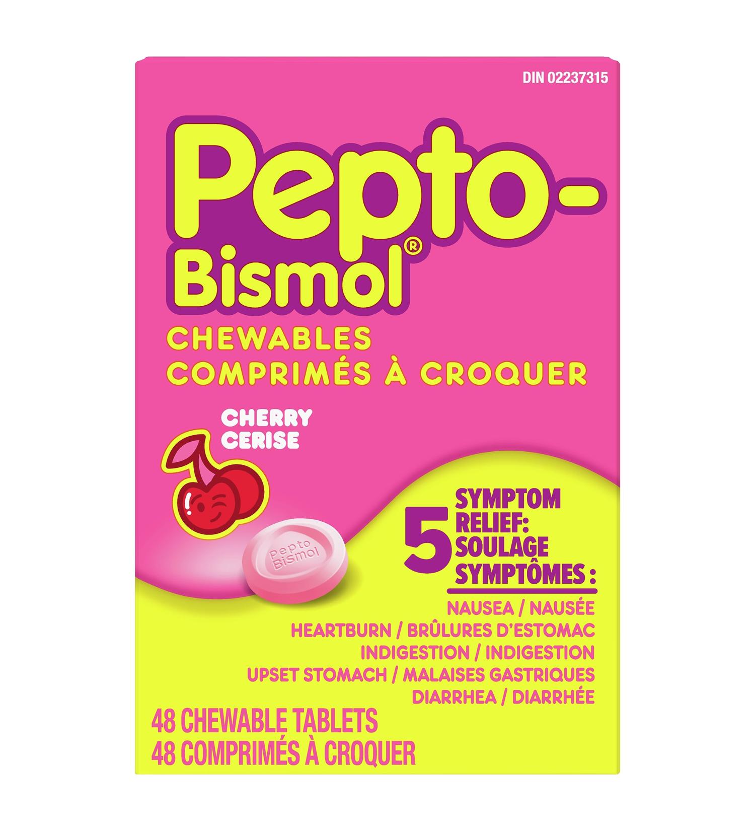 Pepto Bismol Chewables Upset Stomach Relief Diarrhea Relief Heartburn Nausea Indigestion Upset Stomach Cherry Flavour 48 Count Cherry 48 Count (Pack of 1) - Buy Online on GoSupps.com