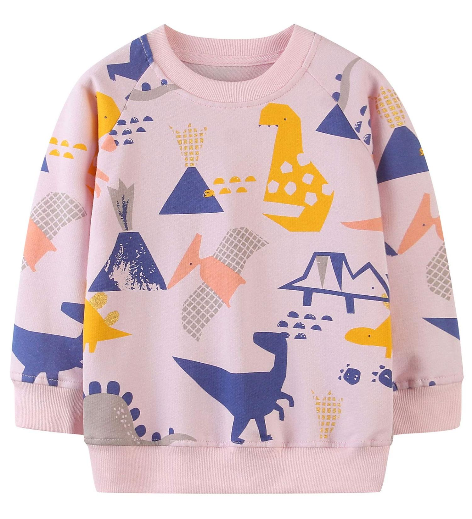 Girls Cotton Dinosaur Sweatshirt | Long Sleeve Pullover for Kids 2-3 Years | Toddler Casual Jumper T-Shirt | Age 1-12 Years - Buy Online on GoSupps.com