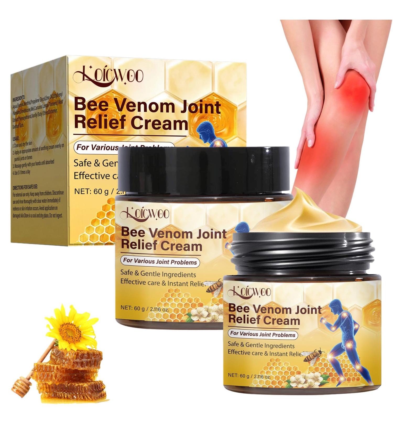 Loicwoo 2PCS Bee Venom Joint and Bone Cream Bee Venom Joint Relief Cream Bee Venom Joint Gel Bee Venom Joint Relief Gel Specially for Back Neck Knee Hands Feet - Buy Online on GoSupps.com