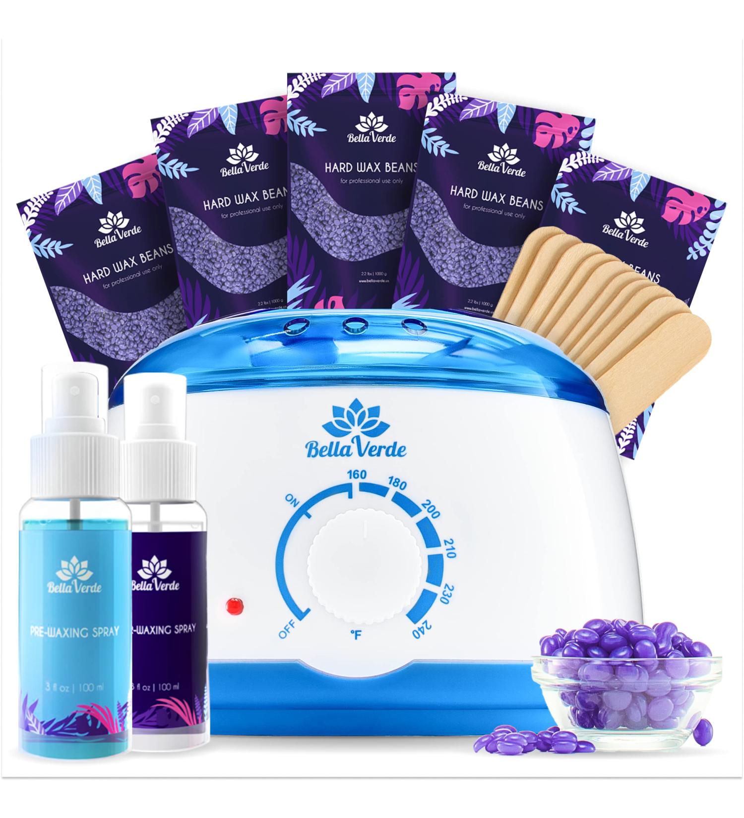 Bella Verde Waxing Kit - Home Wax Kit with Wax Warmer, 5 Packs of Wax Beads, Pre & Post Wax Spray, Hard Wax Beans - Ideal for Body, Legs, Face, and Armpits - Blue - Buy Online on GoSupps.com