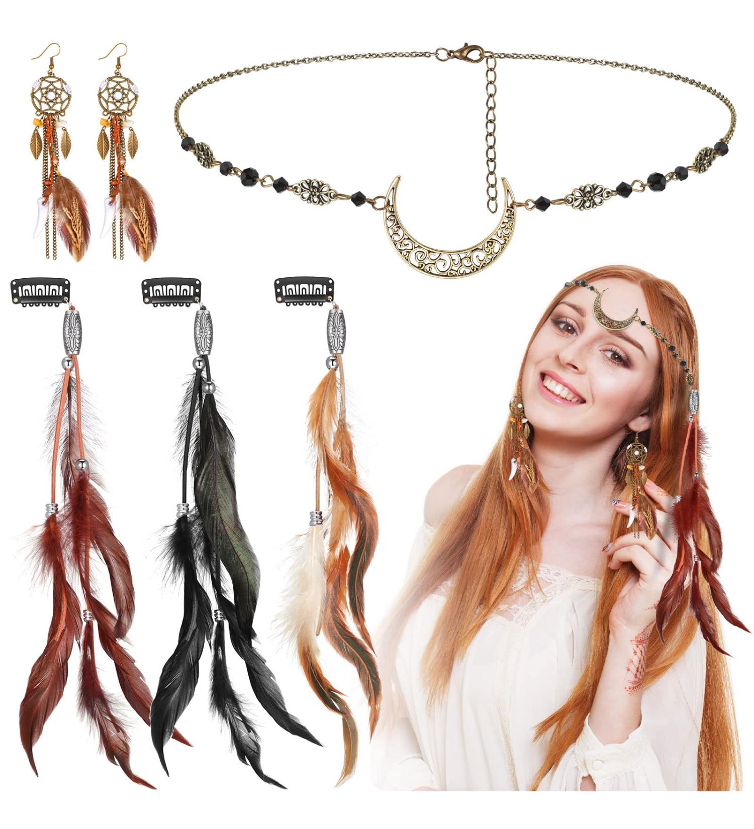 5 Pack Viking Boho Head Jewelry Set for Women - Witch Forehead Headpiece with Tassel Earrings - Hippie Hair Accessories for Party Halloween (Mixed Color) - Buy Online on GoSupps.com