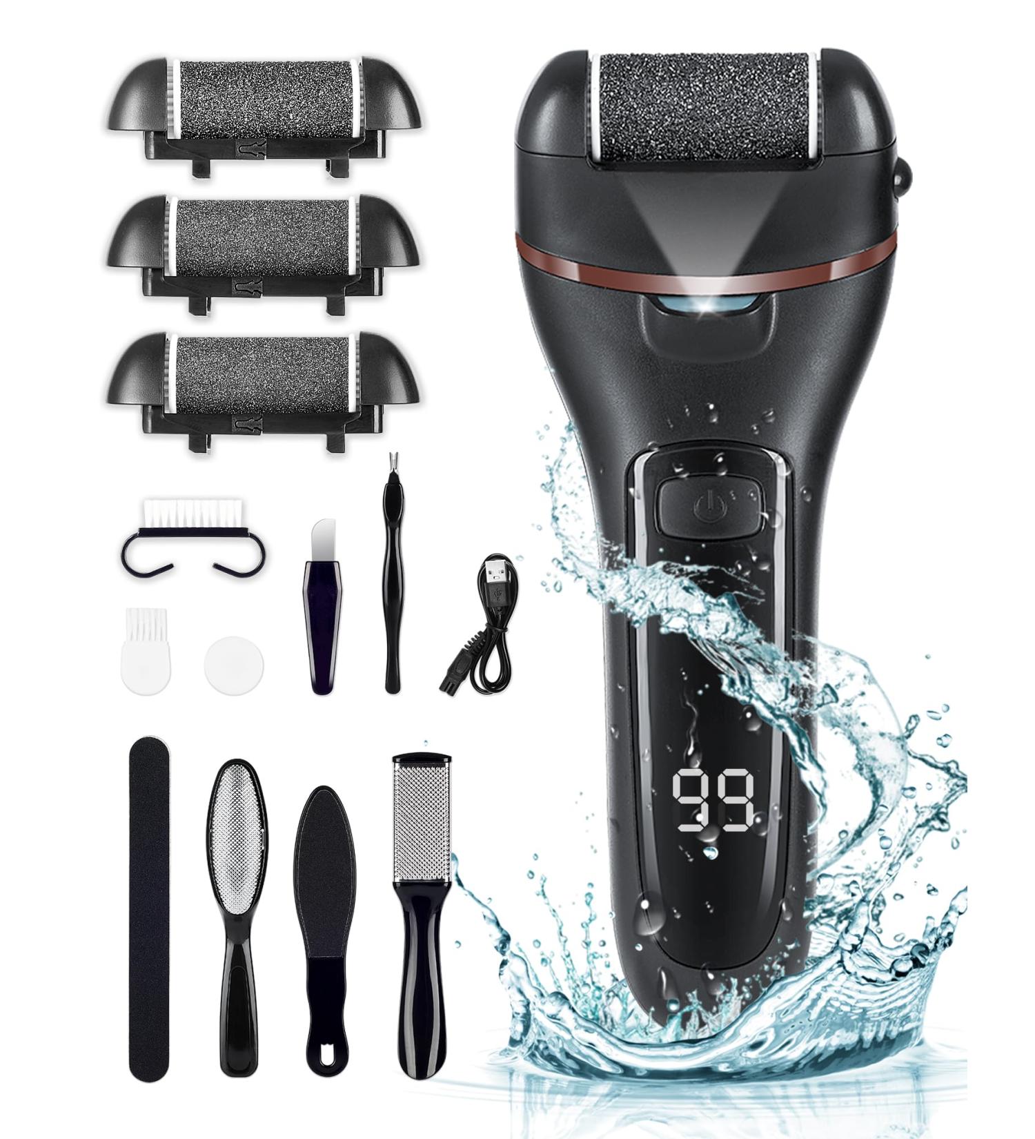 Electric Foot File 16 in 1 Hard Skin Remover Pedicure Set for Feet Callus Remover Foot Care Professional Kit for Dry Dead Skin Cracked Heels with 3 Replacement Rollers & 2 Speeds Battery Display - Buy Online on GoSupps.com