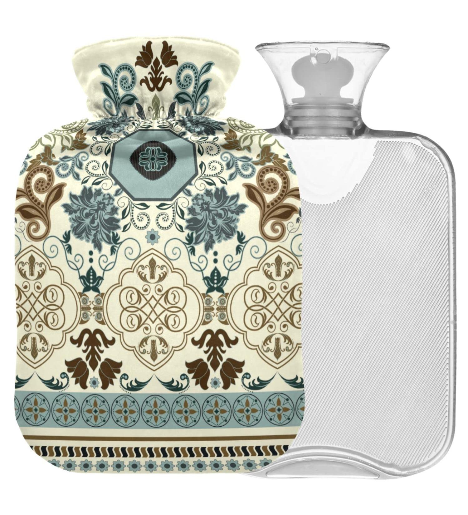 NAANLE Striped Boho Paisley Hot Water Bottle - 1L Transparent Heat & Cold Therapy for Bed Hand & Foot Pain Relief - Buy Online on GoSupps.com