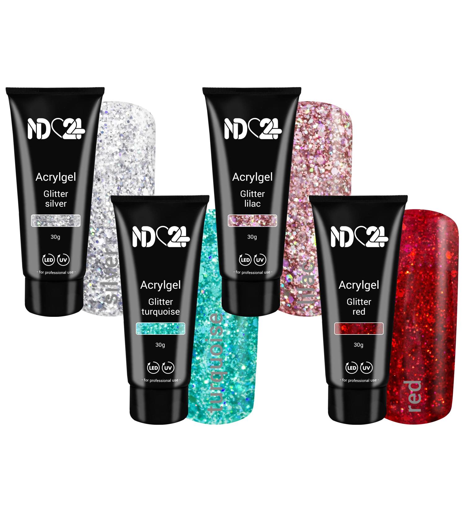Poly Glitter Effect Gel Set - Studio Quality Made in Germany - 4 x 30g for LED/UV - International Shipping Available - Buy Online on GoSupps.com