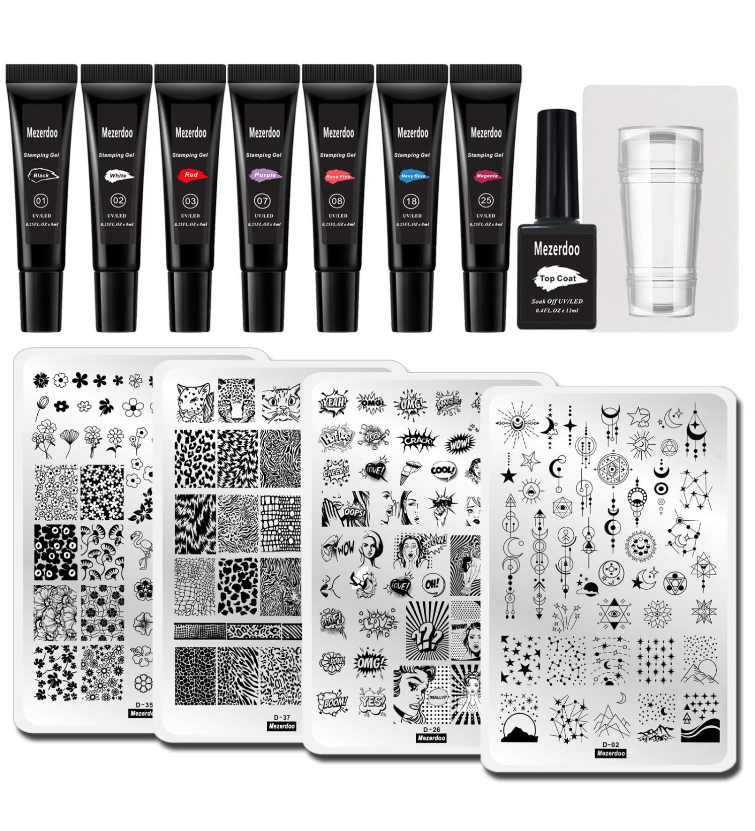 Buy Stamping Gel Nail Stamper Kit - 7 Colors Polish Silicone Stamper 4 Design Plates & Top Coat for Stunning Nail Art - International Shipping Available - Buy Online on GoSupps.com