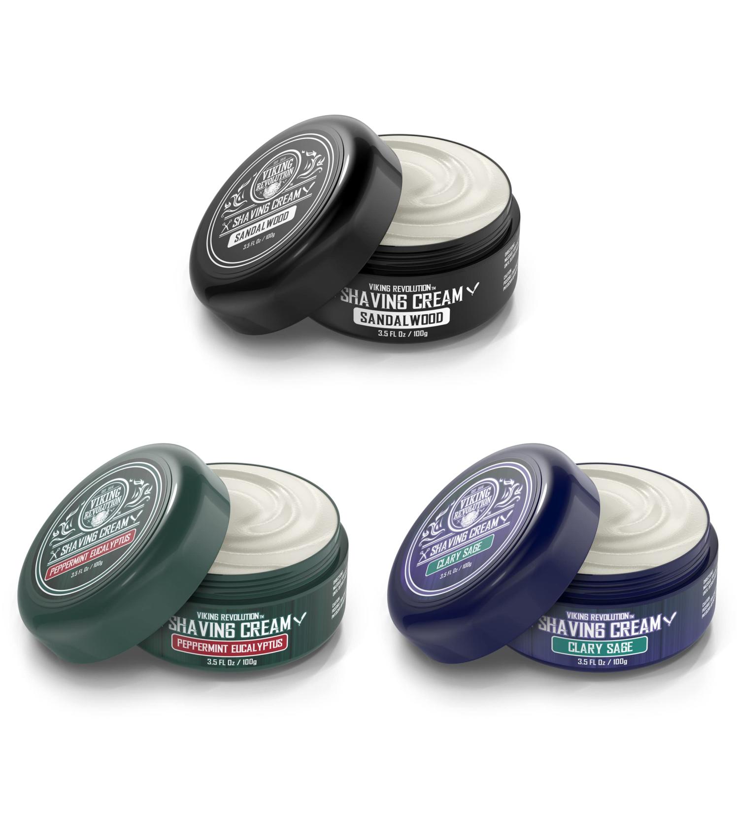 Luxury Shaving Cream 3 Pack - Sandalwood, Peppermint, Eucalyptus, Clary Sage - Soft, Smooth & Silky - Rich Lather for the Smoothest Shave - 3.5oz - Buy Online on GoSupps.com