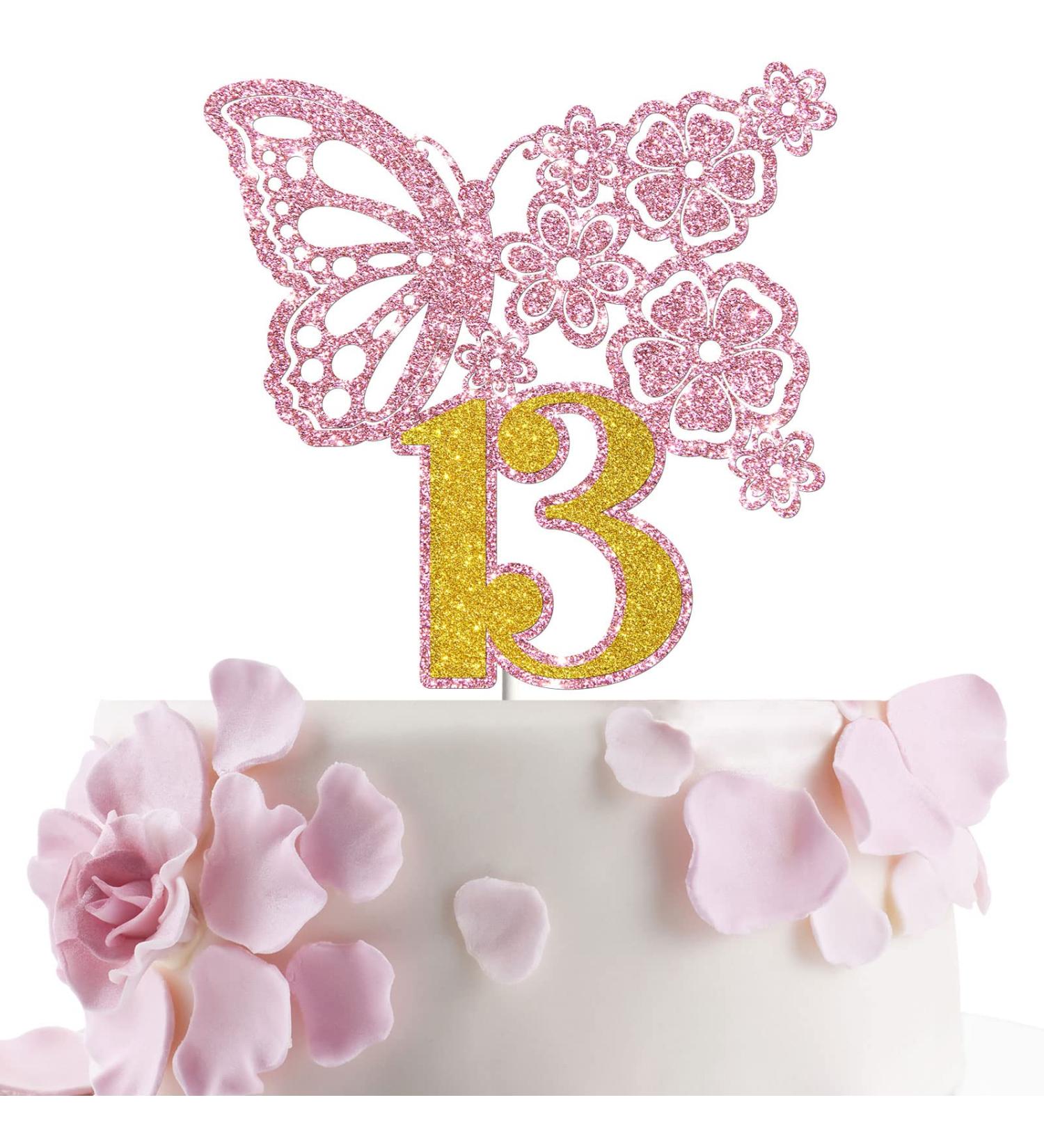 Tenhaisi Pink & Gold 3D Butterfly Flower Sign 13 Cake Topper - Happy 13th Birthday/Anniversary Party Decoration 3D Cake Topper- Girls 13th Birthday Party Supplies - Buy Online on GoSupps.com
