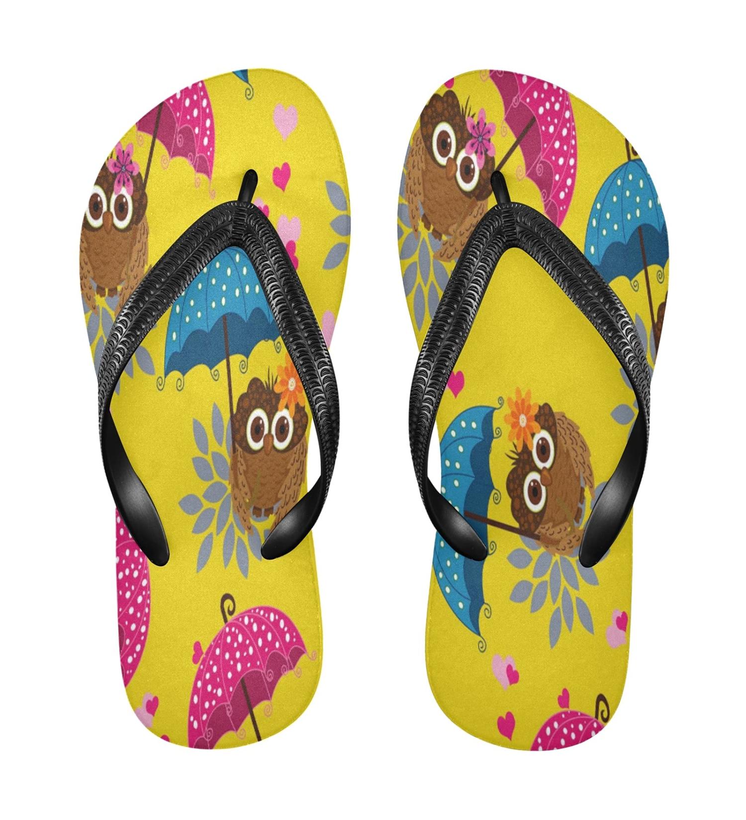 Buy Mnsruu Yellow Owl Umbrella Flip Flops & Sandals - XXL Multicolored Slippers for Home Spa Travel | Men & Women - Buy Online on GoSupps.com