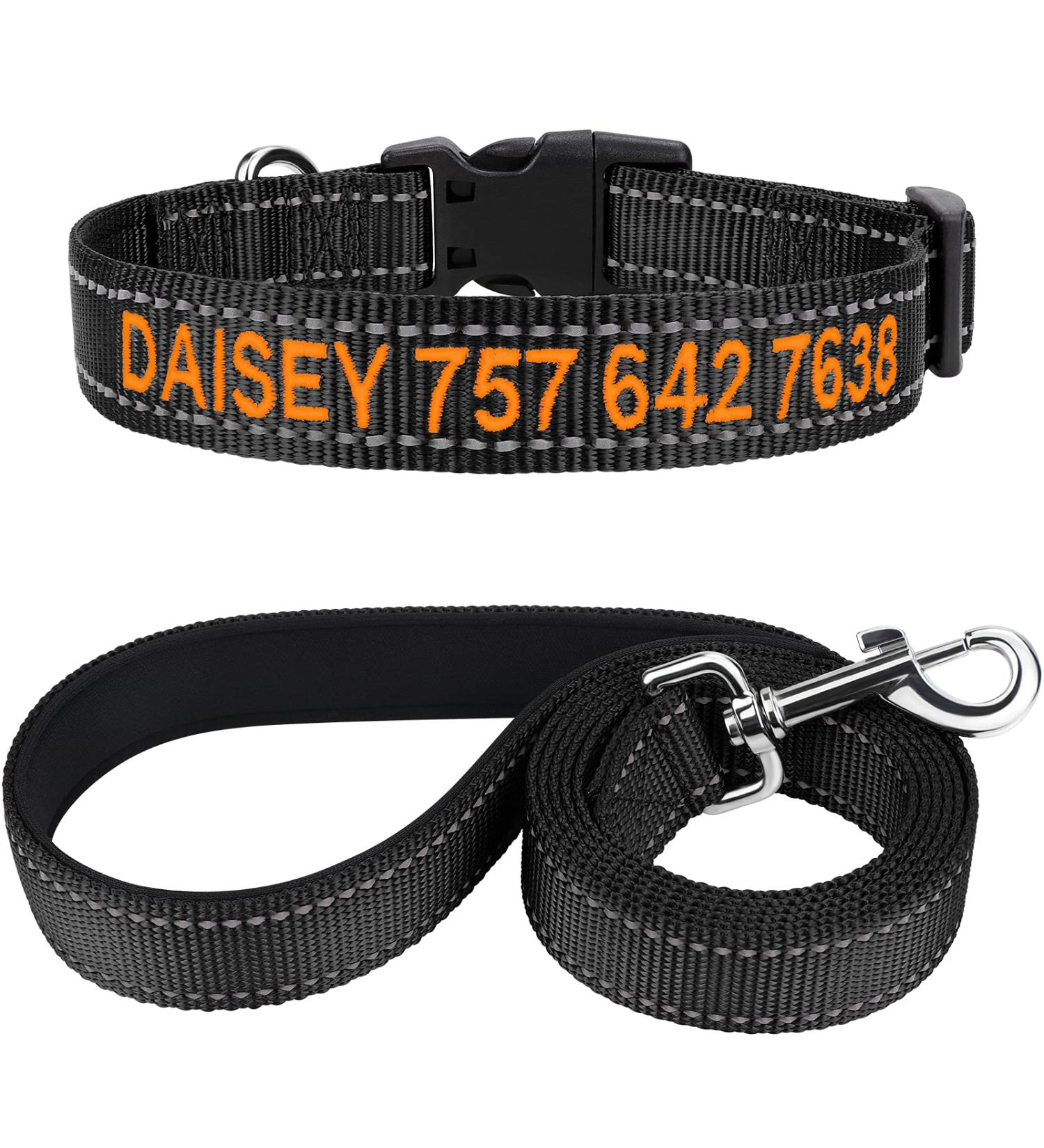 Tagme Personalized Reflective Dog Collar & Leash Set for Large Dogs - 1.5m Double-Sided Black XL - Ideal for Safety & Style - Buy Online on GoSupps.com