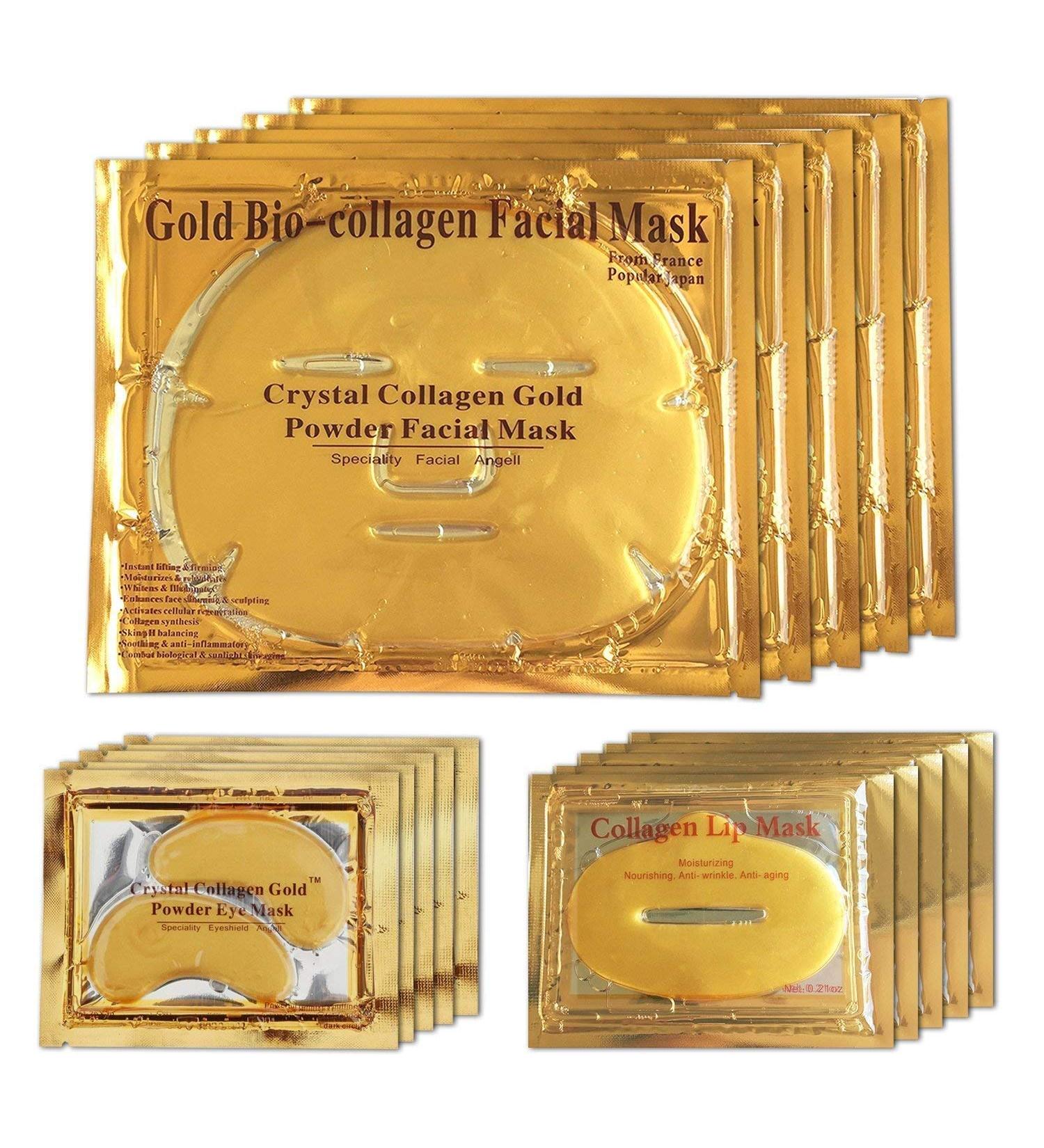 24K Gold Crystal Face Mask Set - Anti-Aging Eye & Lip Masks for Dark Circles Puffiness & Skin Moisture Treatment | International Shipping - Buy Online on GoSupps.com