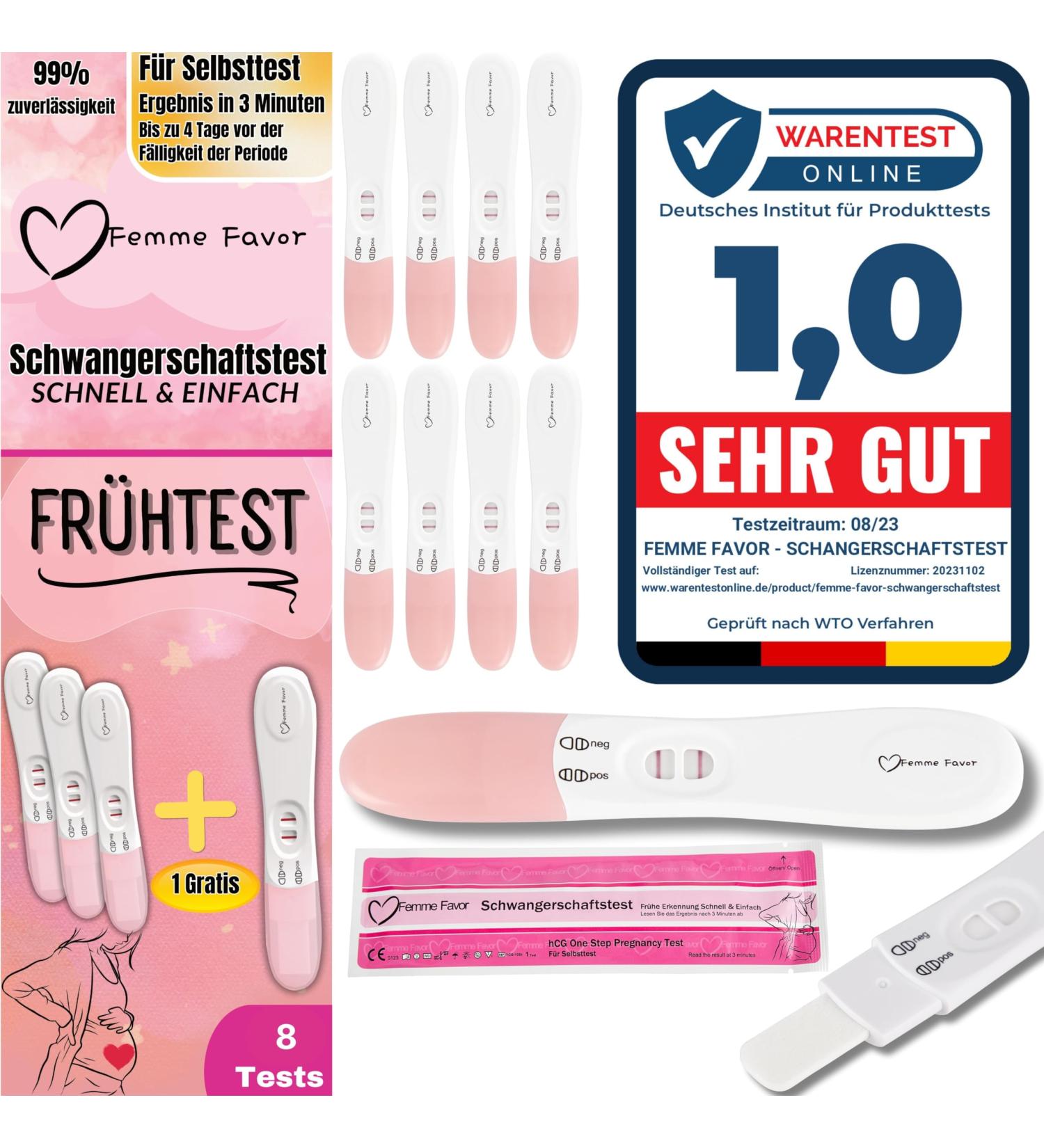 Femme Favor Pregnancy Test 8 Pack | Early Detection 99% Accuracy Fast & Reliable Results - Buy Online on GoSupps.com