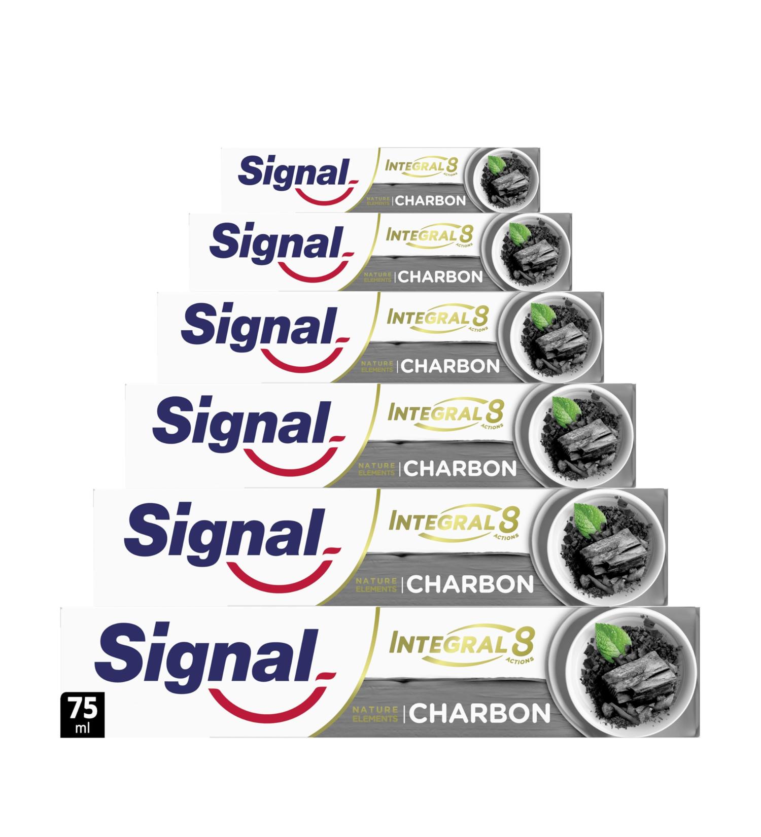 SIGNAL - Integral 8 Nature Elements Charcoal Toothpaste - Whiter teeth and a purified mouth - Mineral zinc - 96% ingredients of natural origin (pack of 6x75ml) - Buy Online on GoSupps.com