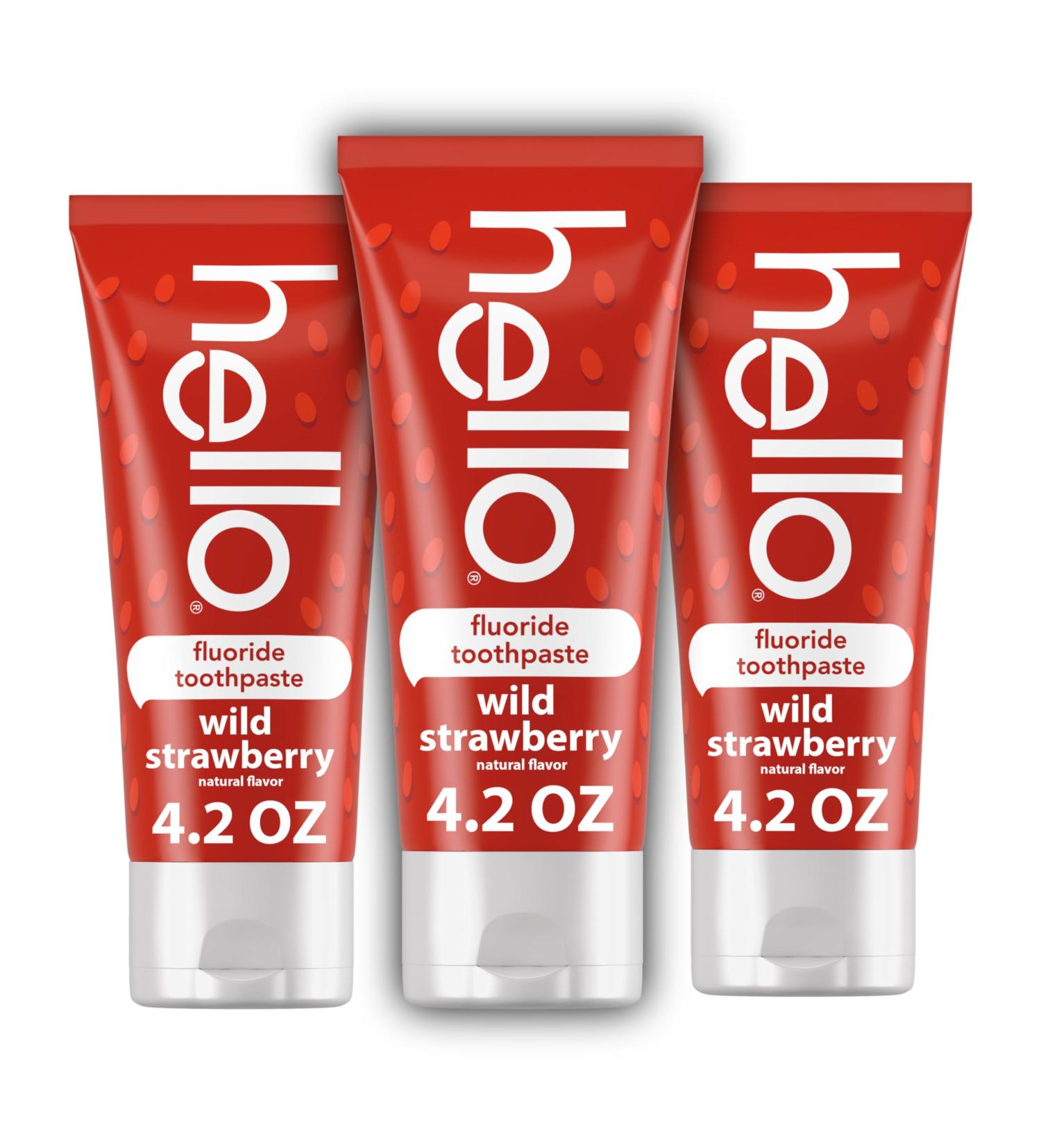 hello Wild Strawberry Kids Toothpaste with Fluoride, Strawberry Toothpaste for Kids, Safe for Ages 2 and Up, Helps Prevent Cavities, Strengthen Enamel, and Polishes Teeth, ADA Approved, 3 Pack, 4.2 Oz Strawberry 4.2 Ounce (  - Buy Online on GoSupps.com