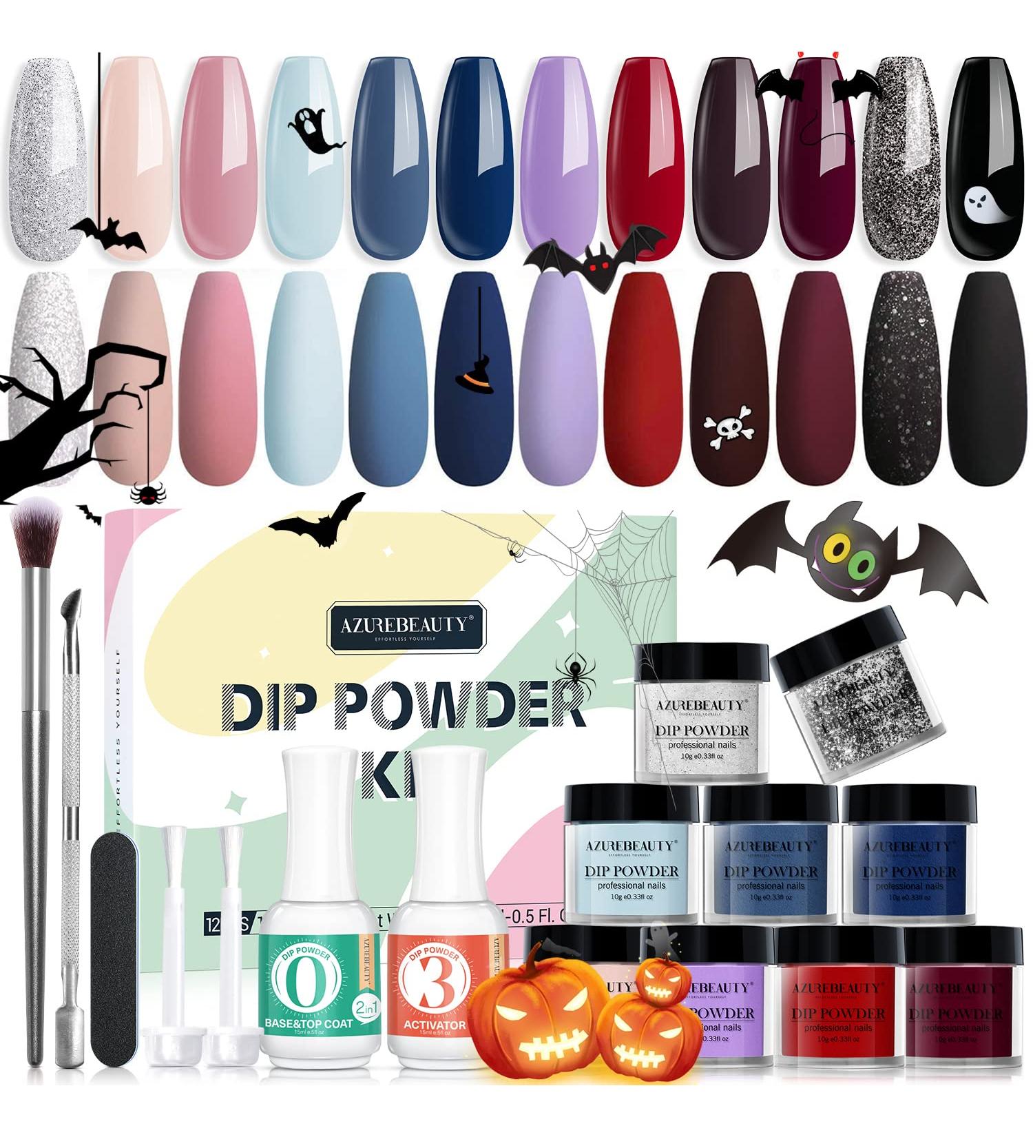 AZUREBEAUTY Dip Powder Nail Kit: 19Pcs Starter Set with 12 Colors for French Nail Art Manicure - Pink Blue Nude Winter Dipping Powder System with Essential Liquid Set and 2-in-1 Base/Top Coat Activator - Urban Night Collection - Buy Online on GoSupps.com