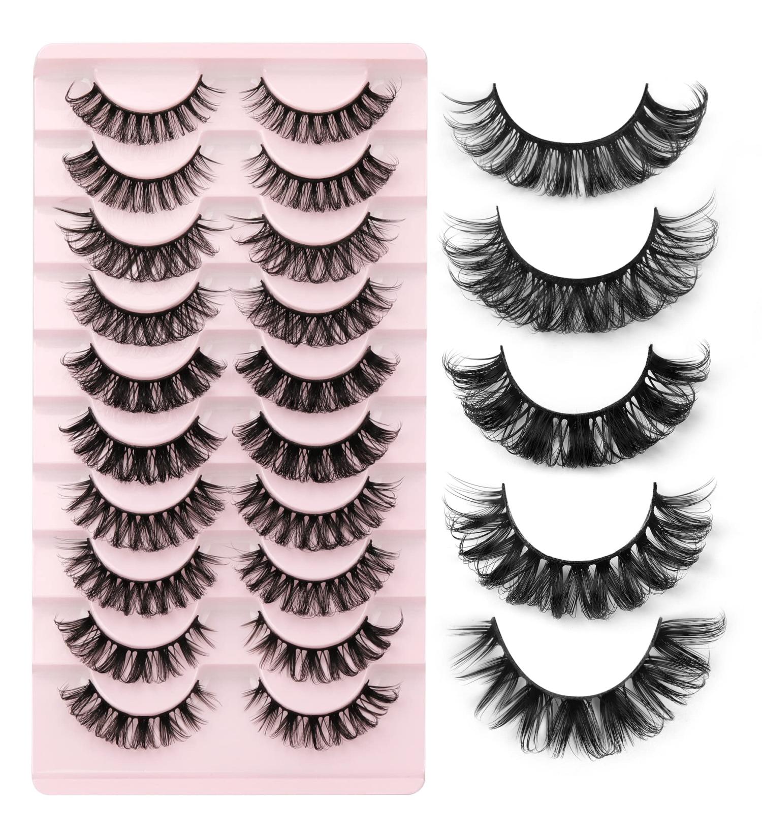 Yawamica D Curly Strip Lashes - 10 Pairs Russian Volume Mixed Natural Wispy Mink False Eyelashes - Buy Online on GoSupps.com
