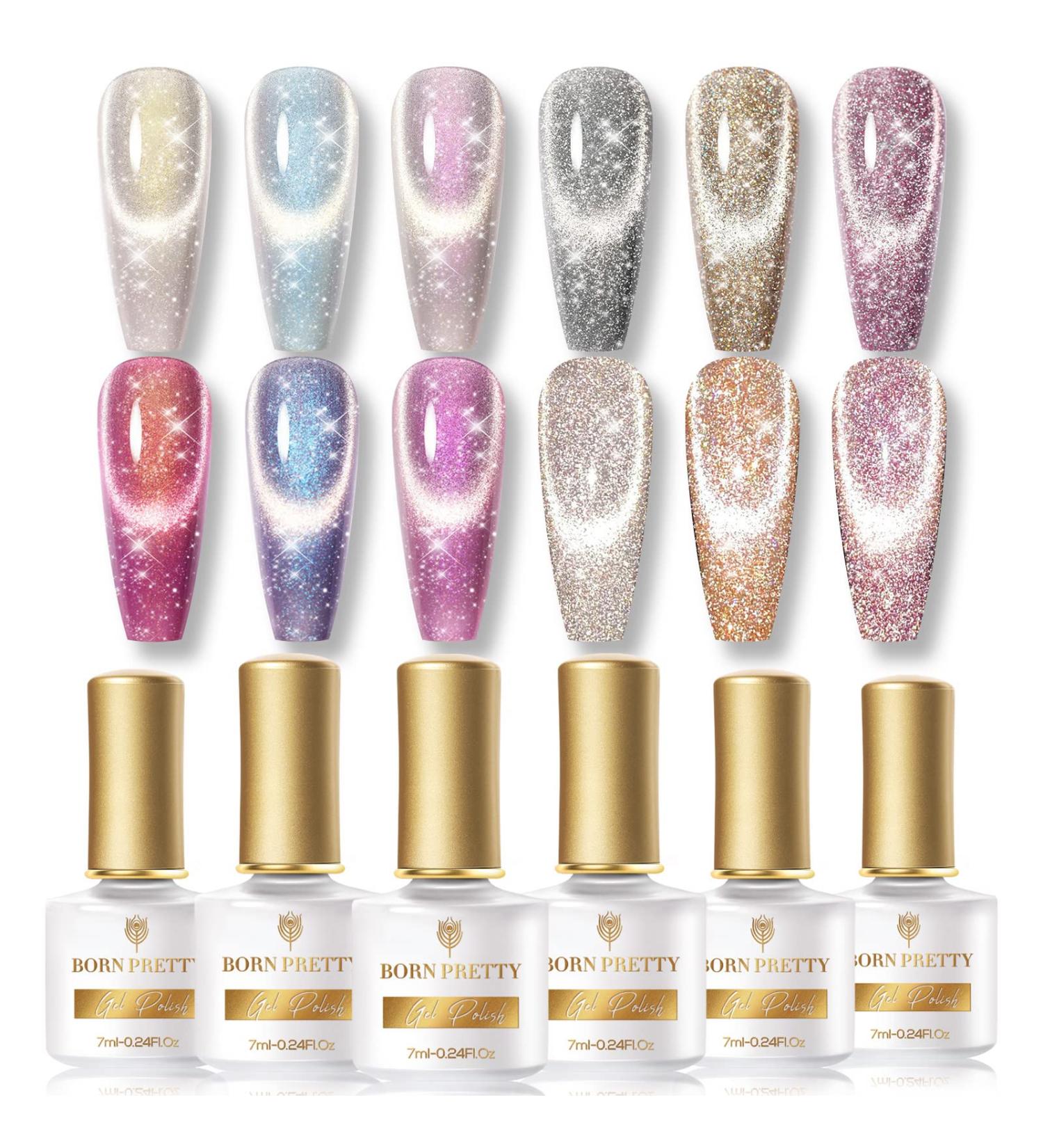 Born Pretty 6Pcs Magnetic Gel Polish Set - Reflective Glitter Auroras Snowlight Cat - LED Gel Nail Art Manicure Kit - Holiday Gift Set - Buy Online on GoSupps.com