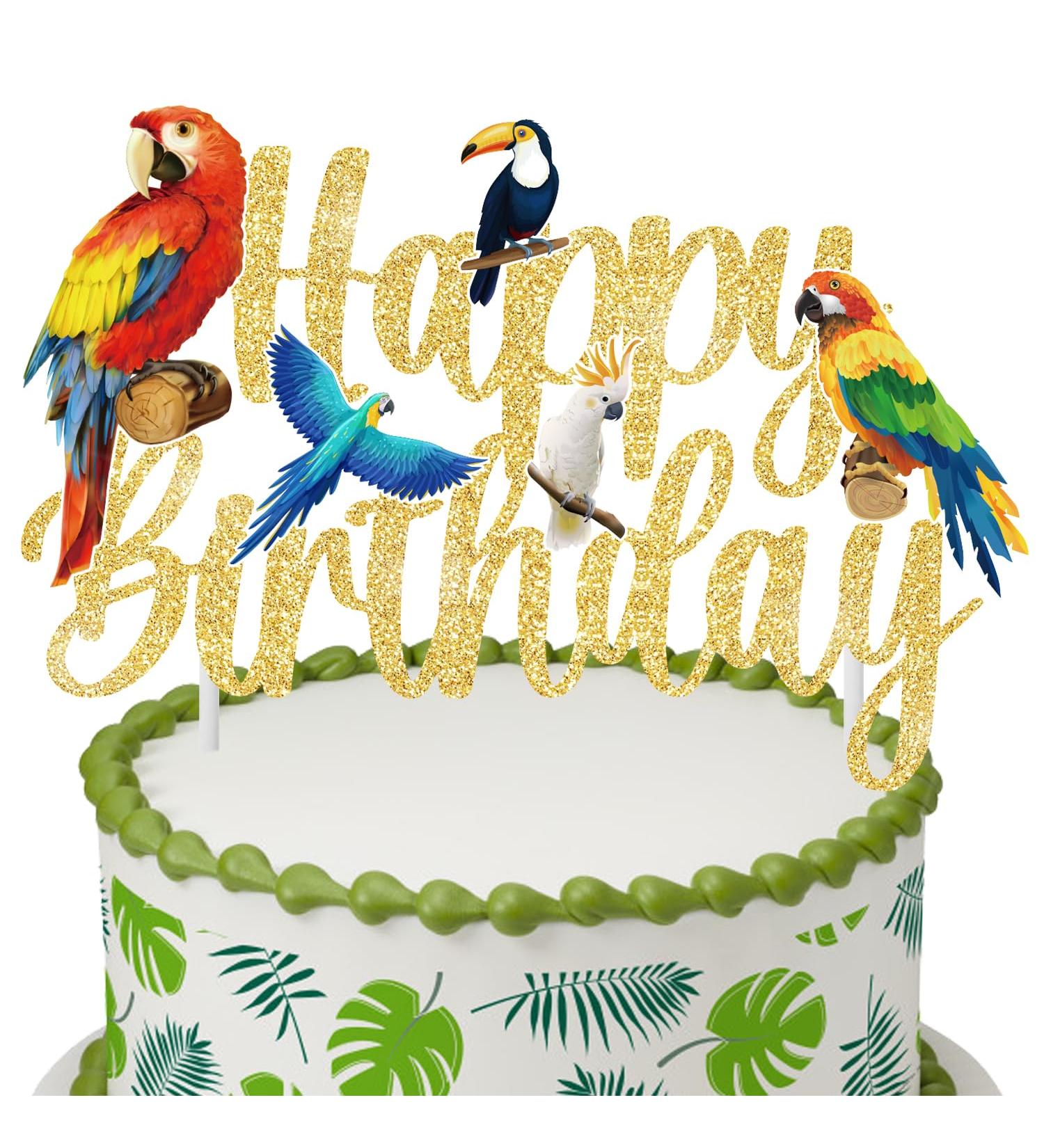Parrot Birthday Cake Decoration Tropical Bird Birthday Cake Topper Parrot Happy Birthday Cake Pick Parrot Birthday Party Decoration for Birds Themed Baby Shower Supplies - Buy Online on GoSupps.com