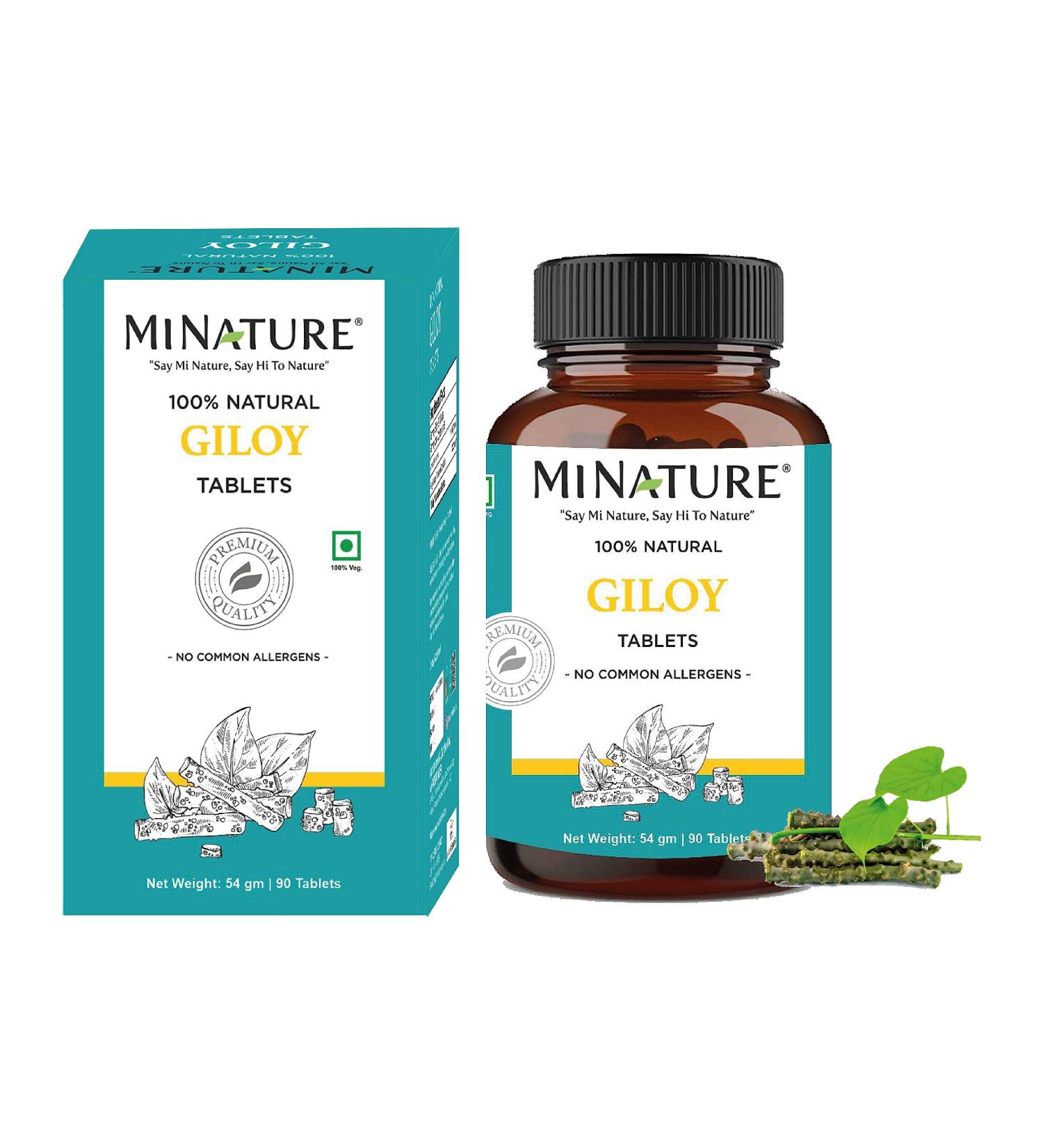 mi Nature Giloy Tablets 1000mg - 90 Tablets | Immunity Booster Guduchi Tablets | 100% Natural Vegan Supplement from India - Buy Online on GoSupps.com