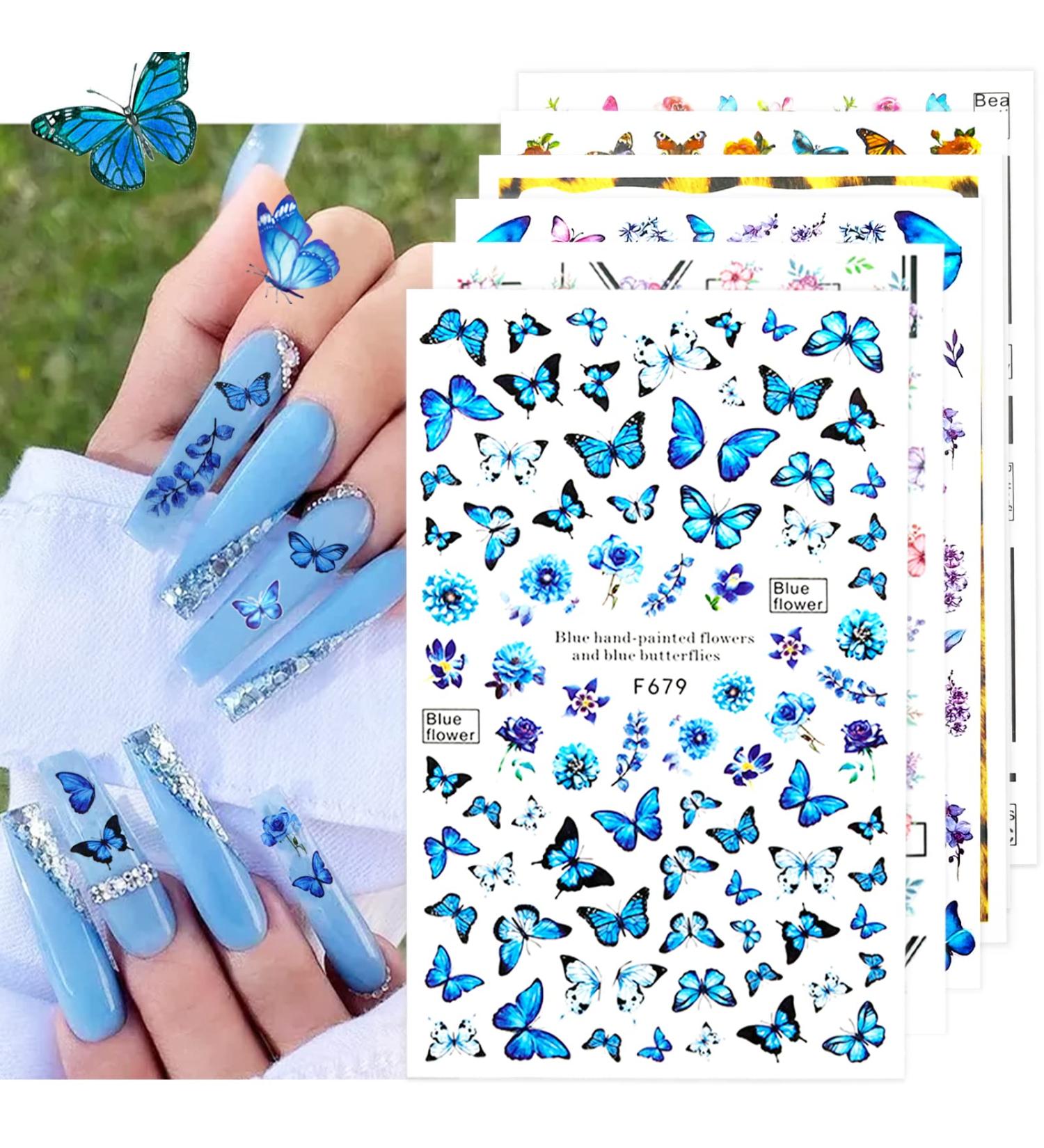 10 Sheets Ambesi Butterfly Nail Art Stickers - 3D Self-Adhesive Decals for Colorful Nail D cor - Blue Purple Yellow Pink Butterflies Flowers - Christmas Gift for Women/Girls - Buy Online on GoSupps.com