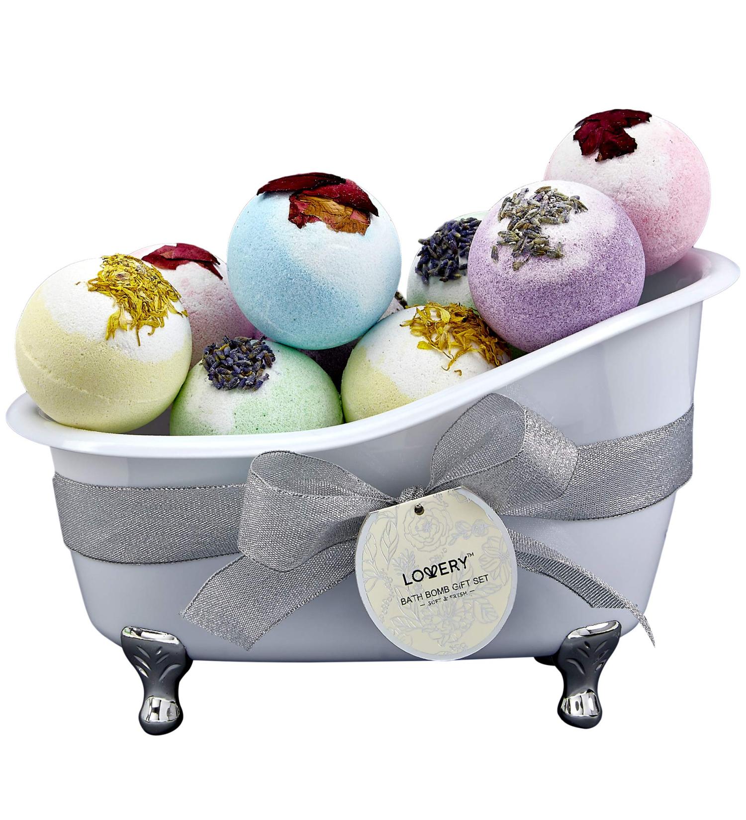Fathers Day Gift: 10 Oversized Bath Bombs with Shea & Coco Butter, Dry Flower Petals, Multiple Fragrances - Rich Spa Bath Set in Cute Tub - Perfect Birthday Gift for Women and Men - Buy Online on GoSupps.com