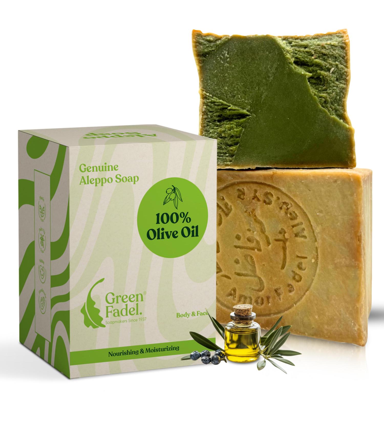  Green Fadel GREEN FADEL Aleppo Soap 100% Olive Oil 1 x approx. 200g (Genuine) Olive Oil Soap Natural Handmade Vegan - Buy Online on GoSupps.com