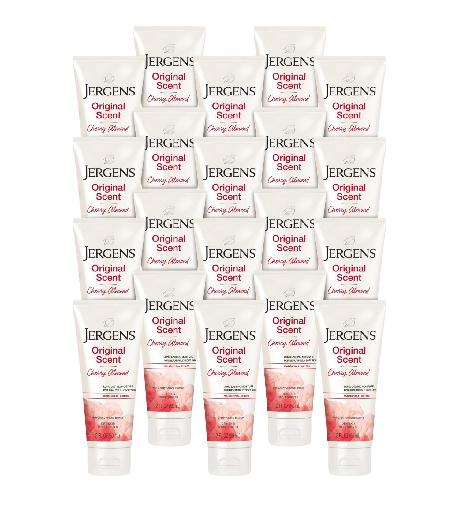 Jergens Original Scent Dry Skin Body Lotion Hand and Body Moisturizer Cherry Almond Essence Dermatologist Tested 2 Oz Pack of 20 - Buy Online on GoSupps.com