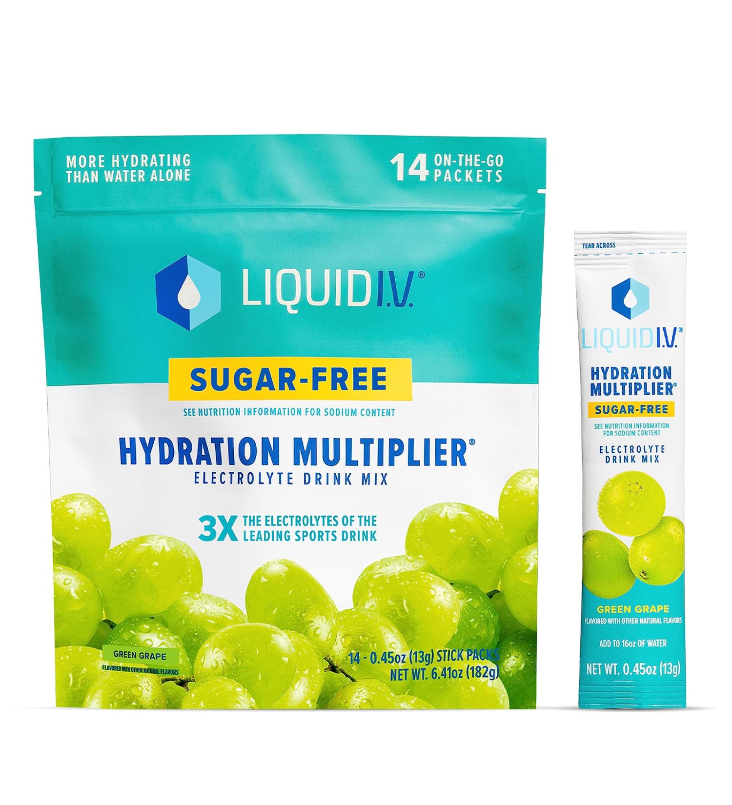 Liquid I.V. Hydration Multiplier Sugar-Free Green Grape | Electrolyte Drink Mix Packets | Non-GMO | 12 Pack (168 Servings) - Premium Hydration Solution for Global Shipping - Buy Online on GoSupps.com