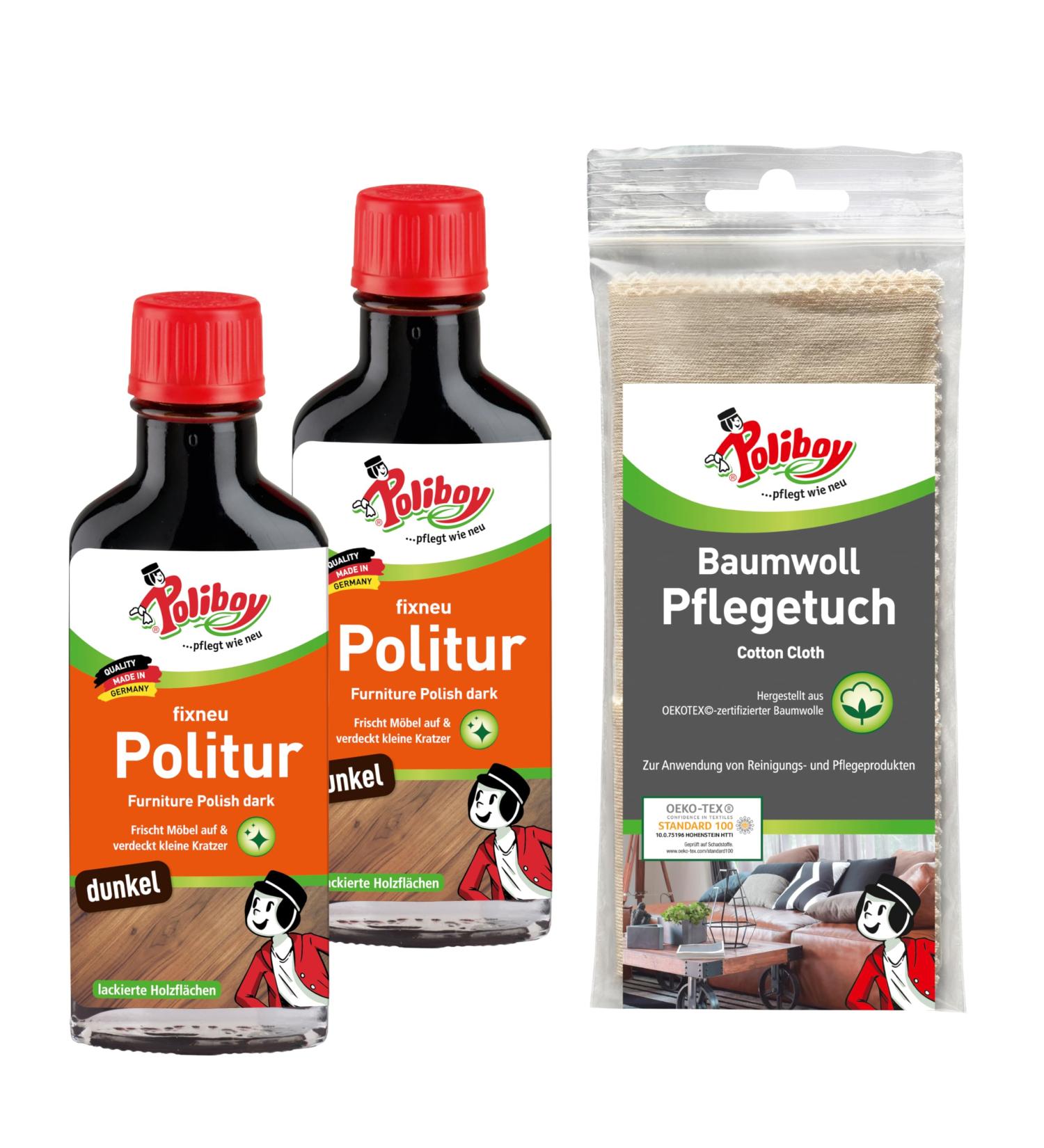Poliboy Fix New Pole Dark - Premium Furniture Polish for Dark Lacquered Woods - 2x100ml - Refresh & Shine - Made in Germany - Buy Online on GoSupps.com