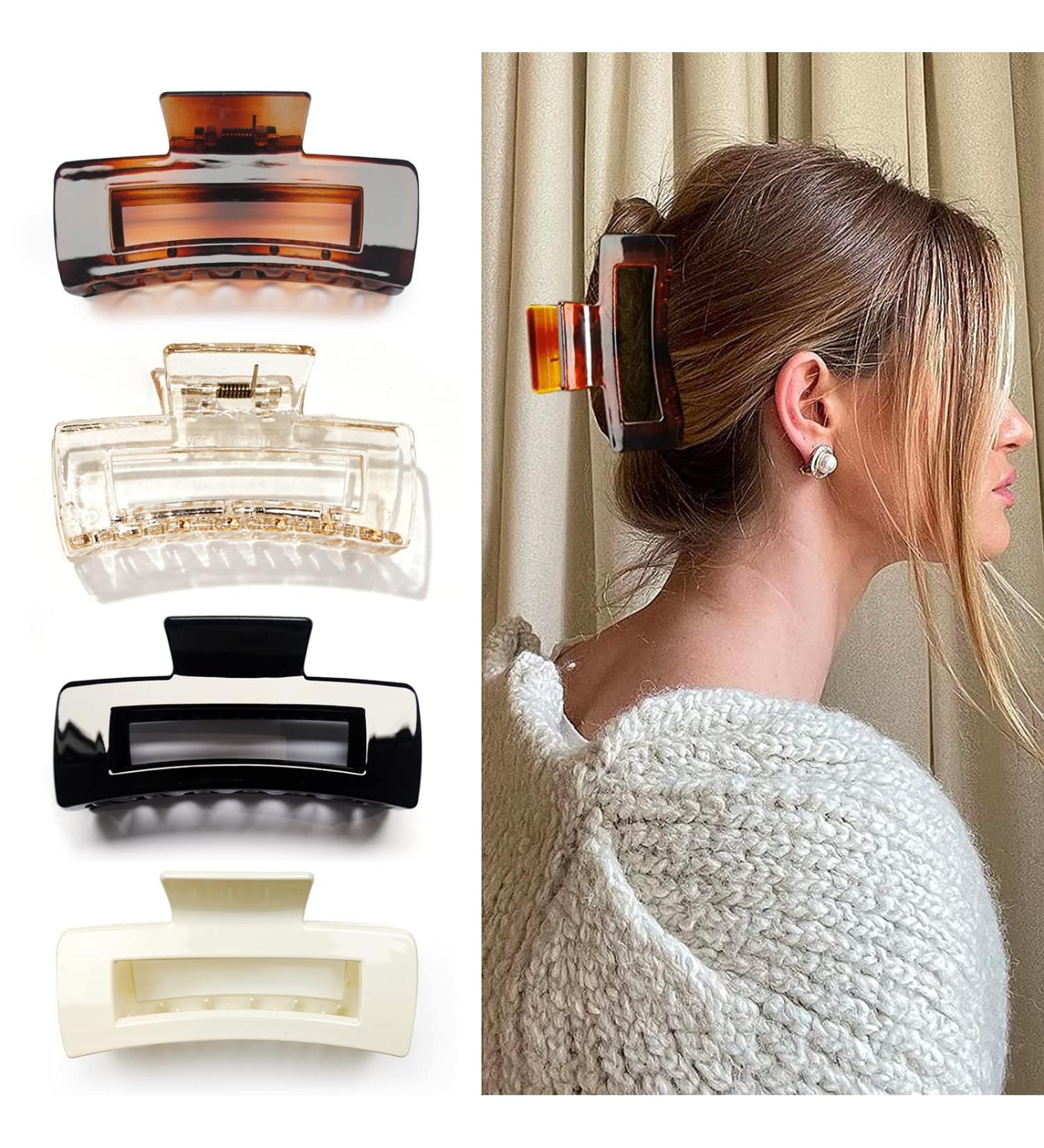 Kavya 4-Piece Large Hair Clips - Non-Slip Plastic Angular Clips for Long Thick Hair - Stylish Leopard Pattern - Perfect for Women - Buy Online on GoSupps.com