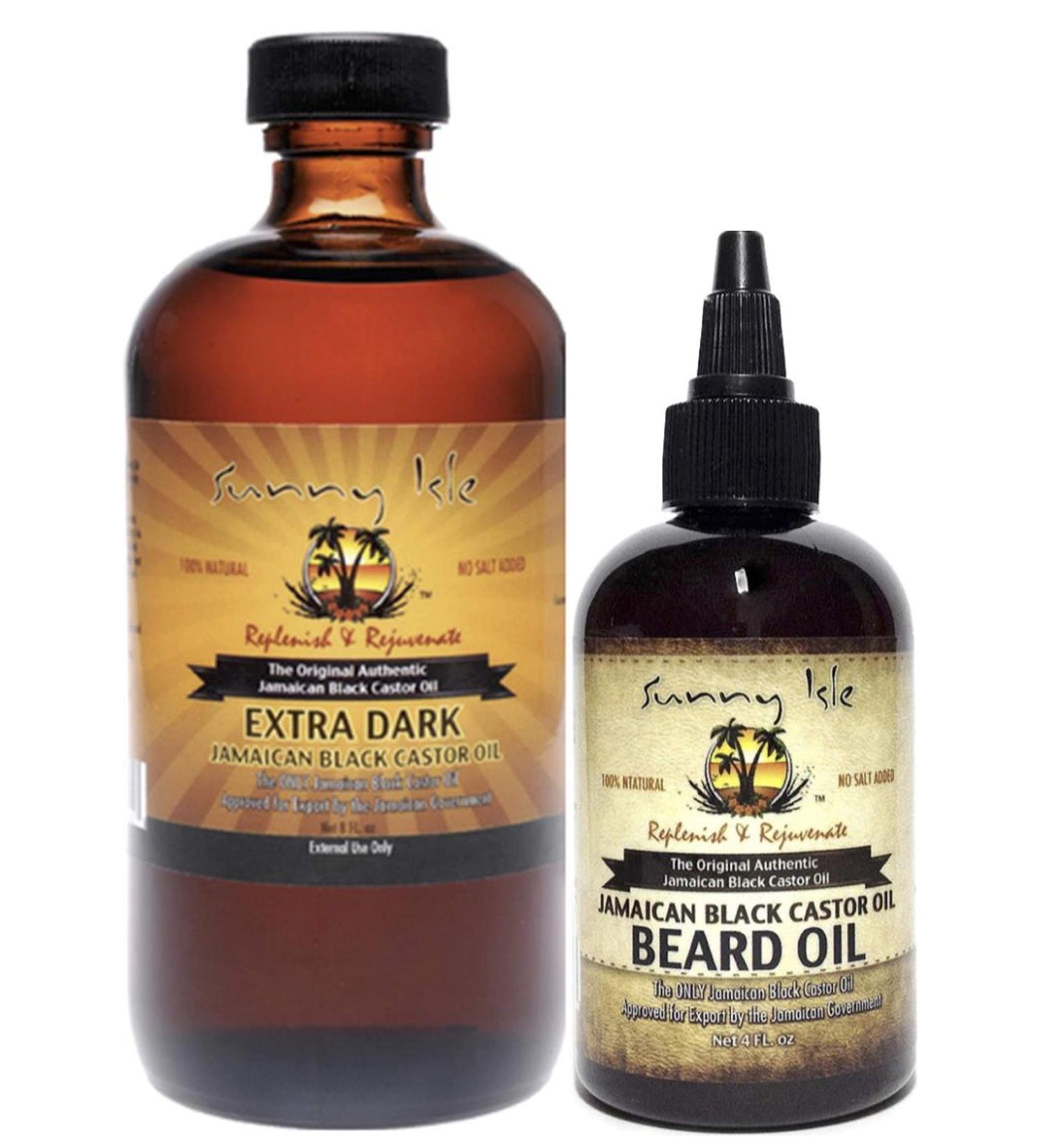 Sunny Isle Extra Dark Black Castor Oil 8oz & Beard Oil 4oz (SET OF 2) - Buy Online on GoSupps.com
