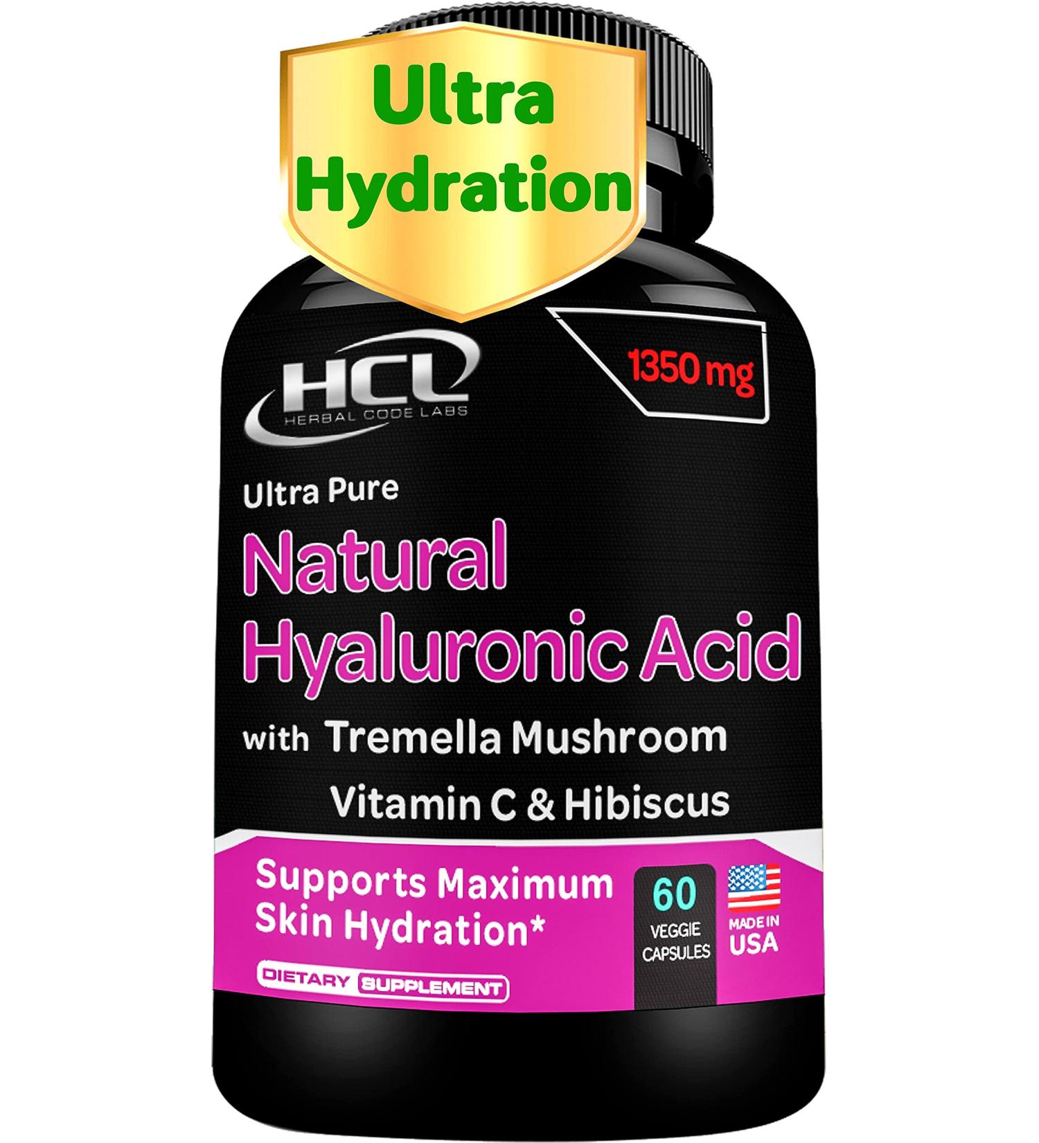 Pure Tremella Mushroom Hyaluronic Acid Supplement with Vitamin C & Hibiscus - 5X Stronger Hydration Pills for Anti-Aging & Wrinkle Reduction - Buy Online on GoSupps.com