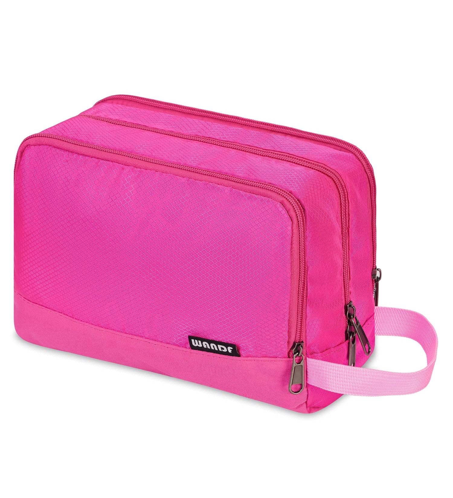 WANDF Toiletry Bag Water-Resistant Nylon Travel Wash Bag Lightweight Dopp Kit for Men and Women(A-Pure Pink) - Buy Online on GoSupps.com
