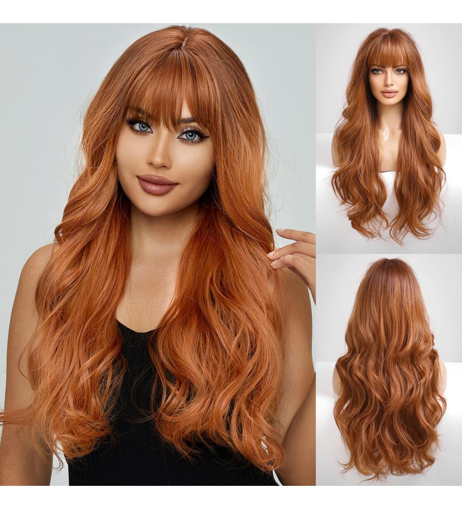 HAIRCUBE Ginger Wig with Bangs - Long Wavy Middle Part Synthetic Wig for Daily Use - Buy Online on GoSupps.com