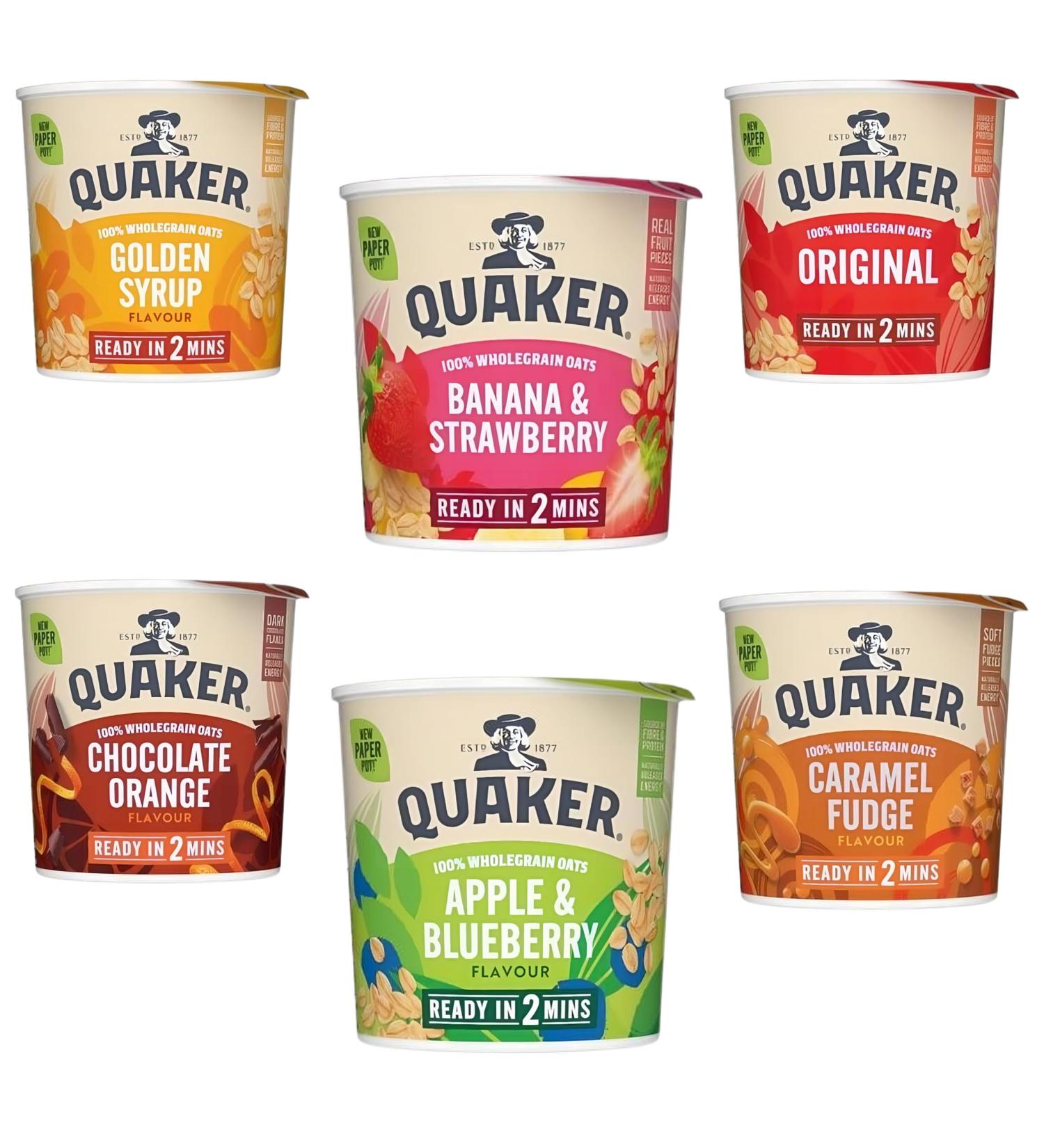 Quaker Oats Pick N Mix - Choose From 6 Flavours |Banana & Strawberry Apple & Blueberry Golden Syrup Original Porridge Oat Chocolate Orange Oat Caramel Fudge - Pack of 2 59.00 g (Pack of 2) - Buy Online on GoSupps.com